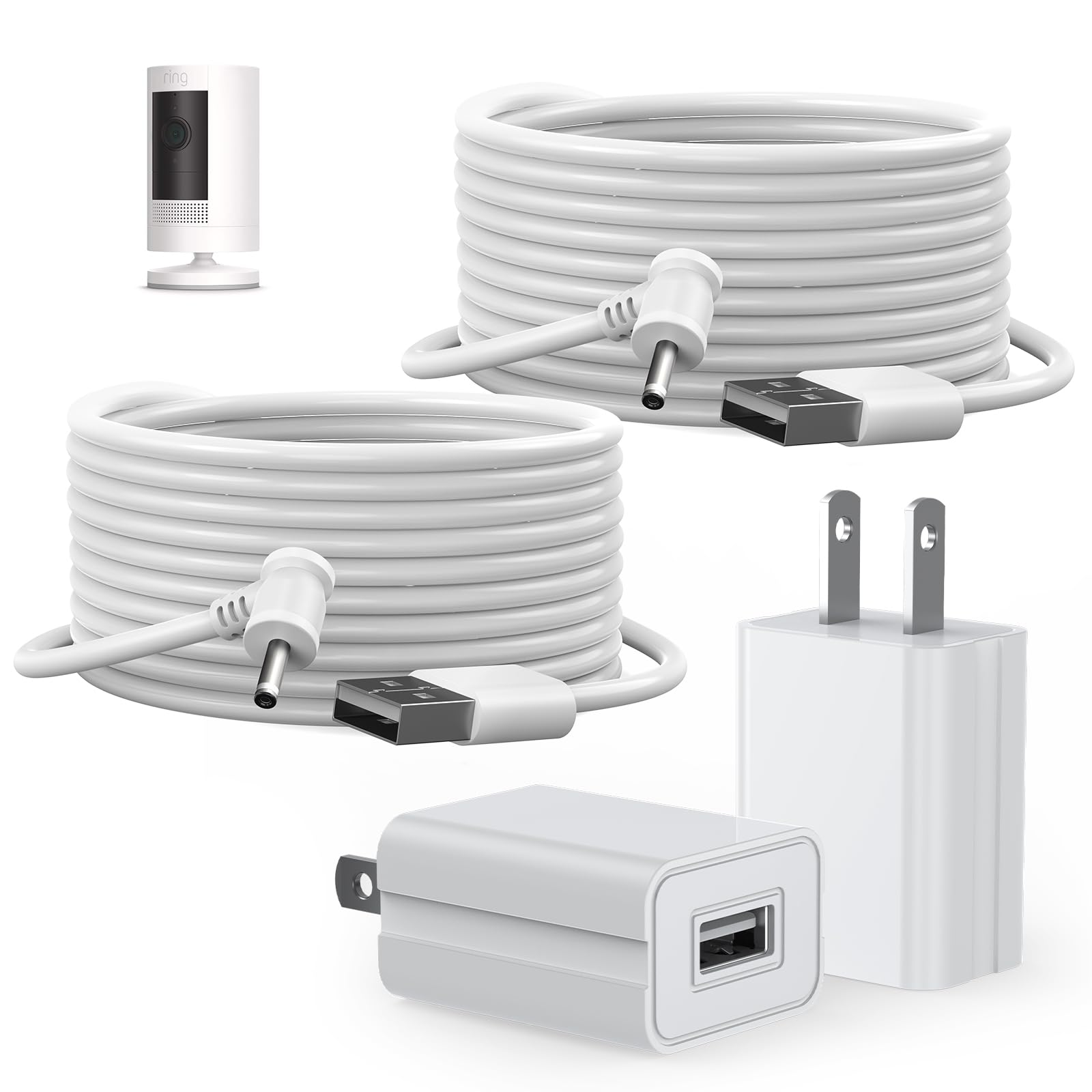 Ayotu 2 Pack 16Ft/5M Charge Cable For Ring Stick Up Cam Battery/Plug In 3Rd Gen/2Nd Gen, Power Adapter Continuous Charging With