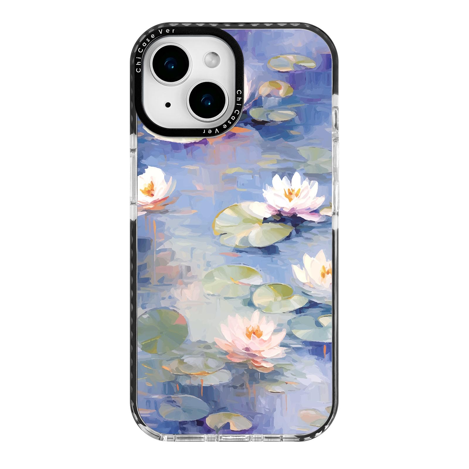 ChiCaseVer for iPhone 15 Case, Watercolor Aesthetic Pond Floral, Elegant Water Lily Soft Slim TPU Compatible with MagSafe & Mili
