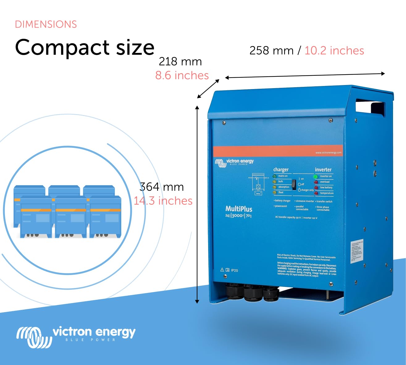 Victron Energy Multiplus Pure Sine Wave Inverter Charger For 70 Amp Battery, 3000Va 24-Volt