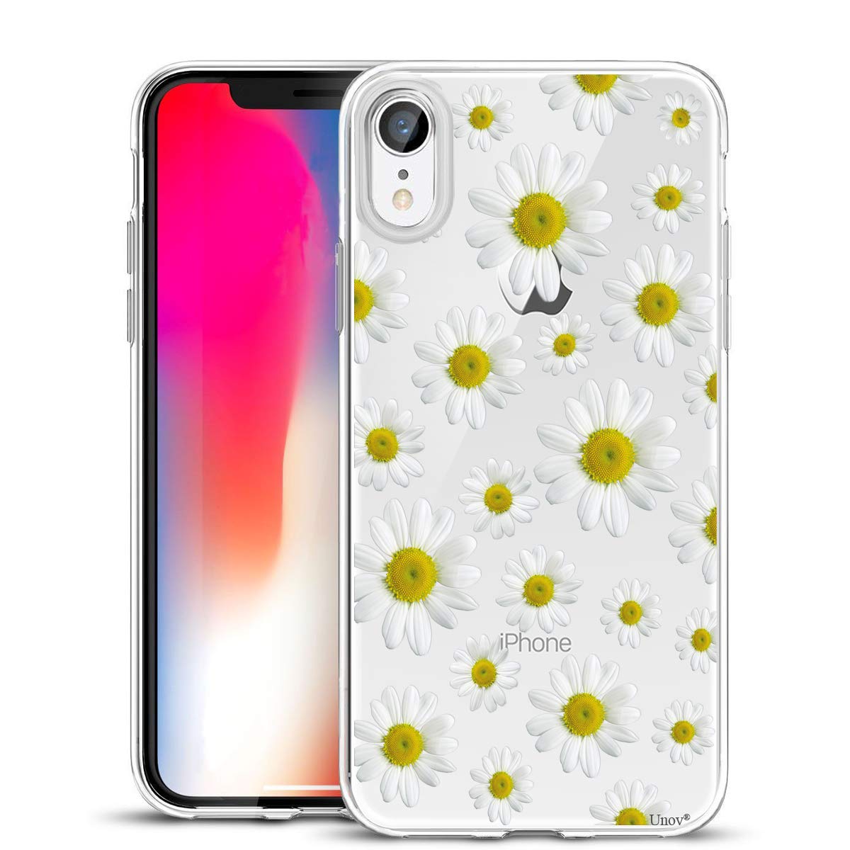 Unov Case Compatible With Iphone Xr Case Clear With Design Slim Protective Soft Tpu Bumper Embossed Pattern 6.1 Inch (White Dais