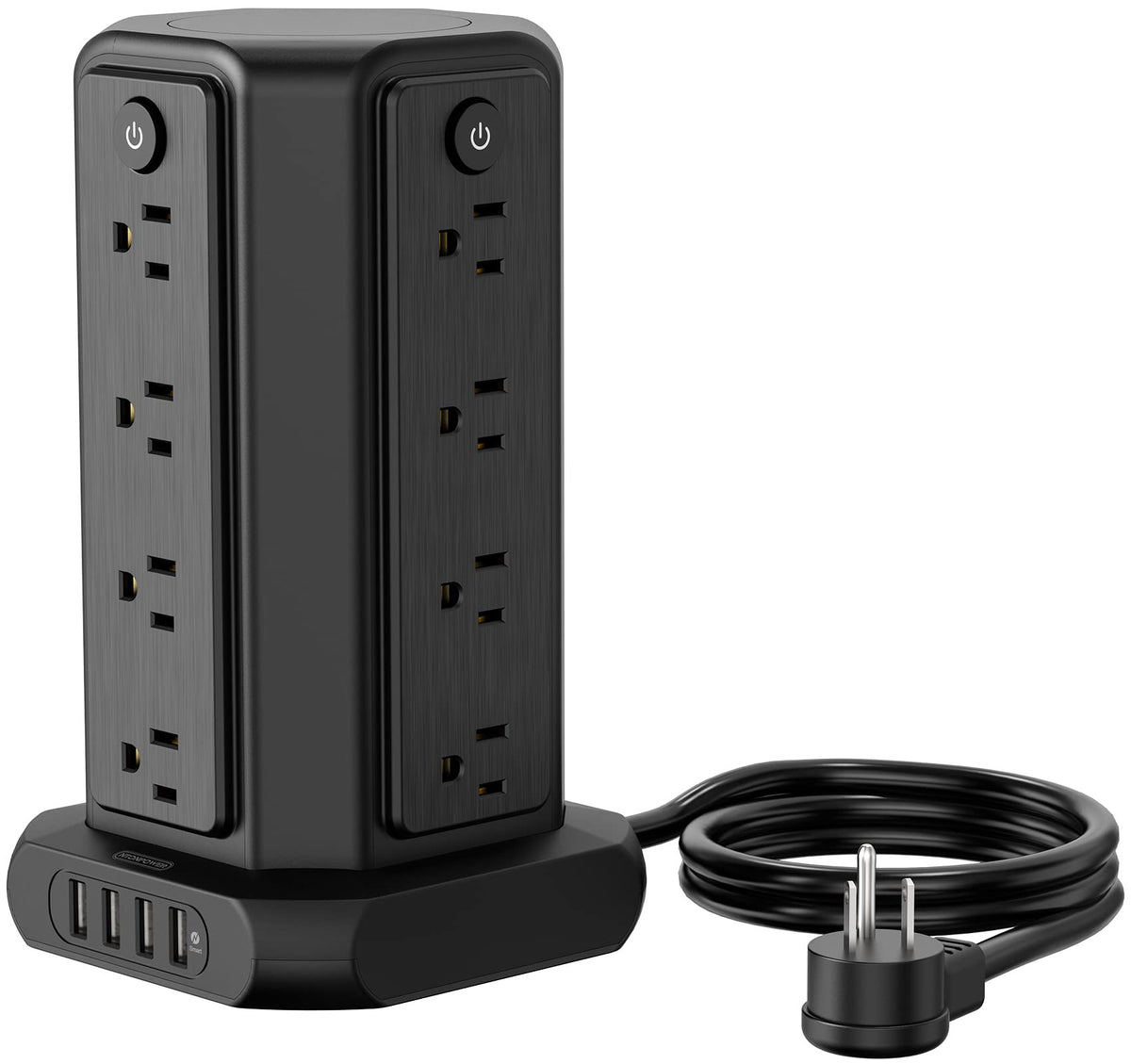 Power Strip Tower Surge Protector With 16 Widely Outlets 4 Usb Ports, 15A 1875W Vertical Charging Station, 5 Ft Extension Cord F