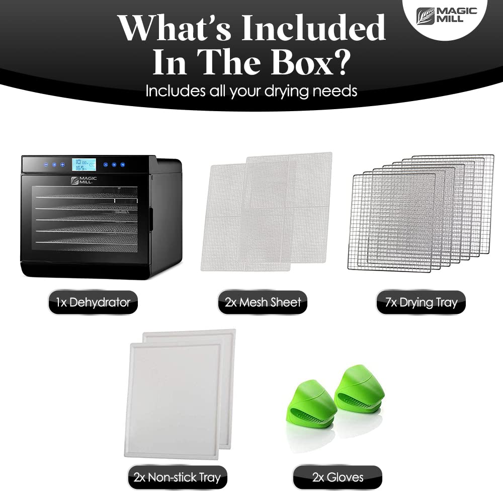 Magic Mill Food Dehydrator Machine - Easy Setup, Digital Adjustable Timer, Temperature Control | Keep Warm Function | Dryer For