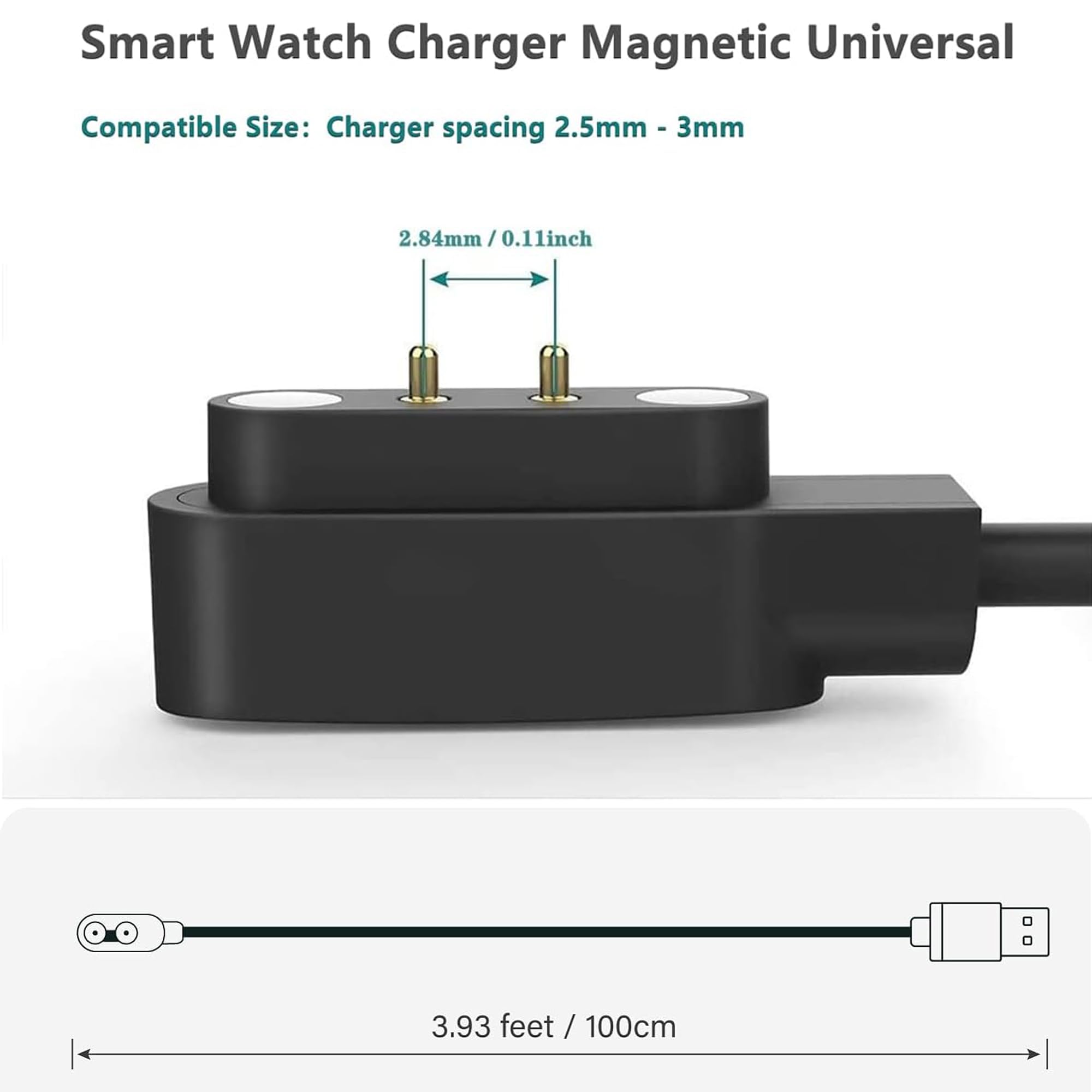 Lamshaw Compatible For Lige Smart Watch Charger, Magnetic Usb Replacement Charging Cable Compatible With Lige Smart Watch (Black