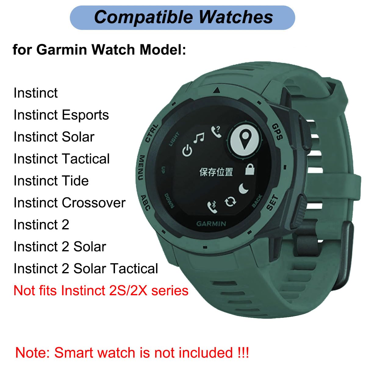 22Mm Watch Band For Garmin Instinct/Instinct 2, Soft Silicone Band Replacement Strap For Garmin Instinct Esports Solar/Tide/Tact