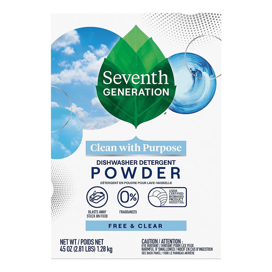 Seventh Generation SEV 22150 Natural Automatic Dishwasher Powder, Free and Clear, 45 oz. Box (Pack of 12)