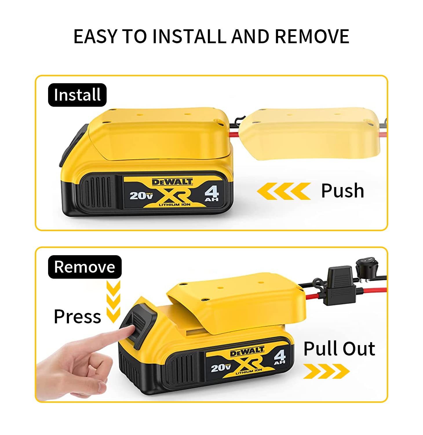 2 Pack Power Wheel Adapter For Dewalt 20V Battery Series With Fuse, Switch & Wire Terminal, 3Pcs 30A Fuse, 12 Awg Wire Battery C