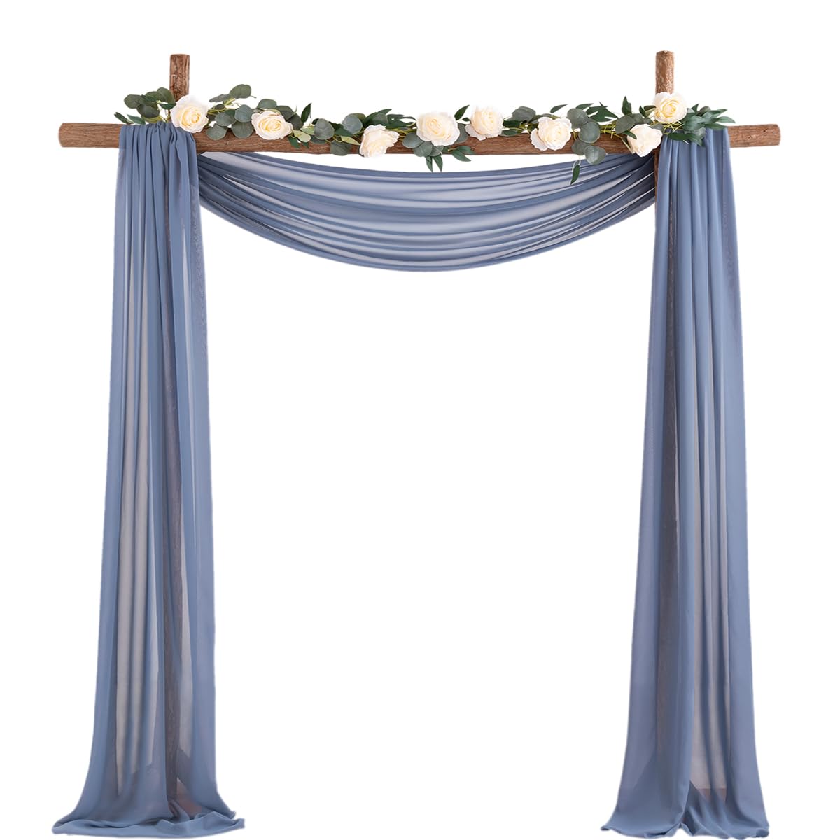 Socomi Wedding Arch Draping Fabric 2 Panels 29'' X 19Ft Dusty Blue Sheer Chiffon Curtain Drapes 6 Yards For Wedding Ceremony Bir