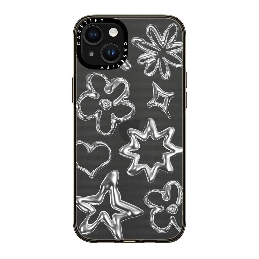 Casetify Compact Iphone 15 Plus Case [2X Military Grade Drop Tested / 4Ft Drop Protection]   Chrome Doodles   Clear Black