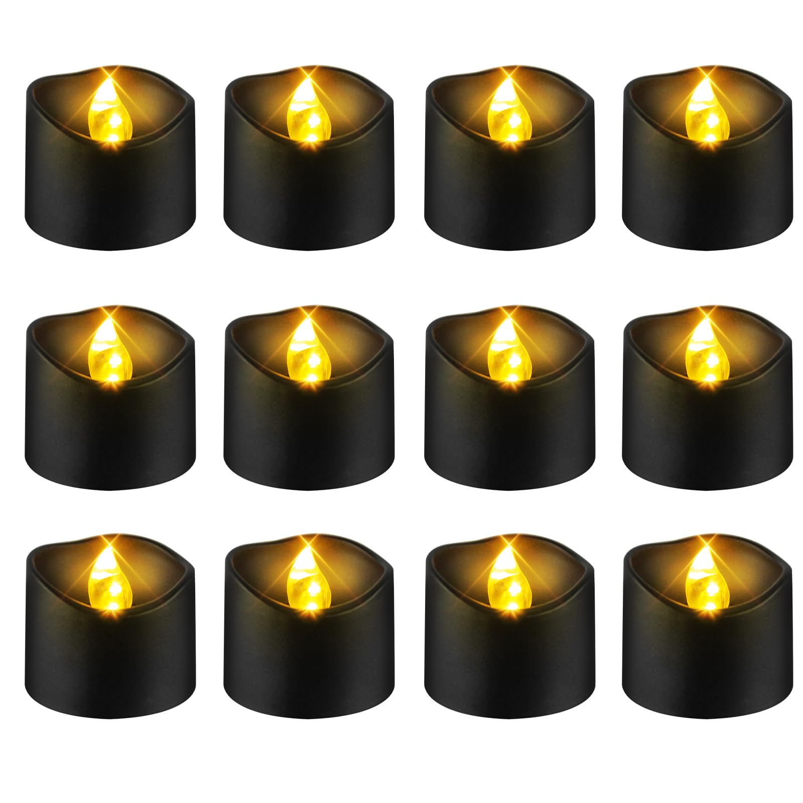 Windshell Black Tealight Candles with Auto 6H Timer (No Remote), Battery Operated LED Flameless Tea Lights, for Halloween Christ
