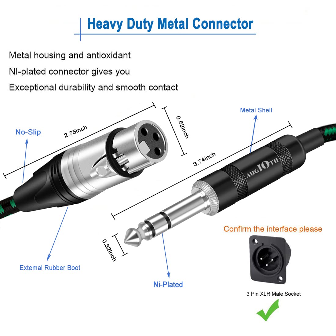 Augioth Xlr Female To 1/4 Cable 3Ft 2Pack, Balance 6.35Mm Trs Plug To 3 Pin Xlr Female, Quarter Inch Trs Female To Xlr Female Mi