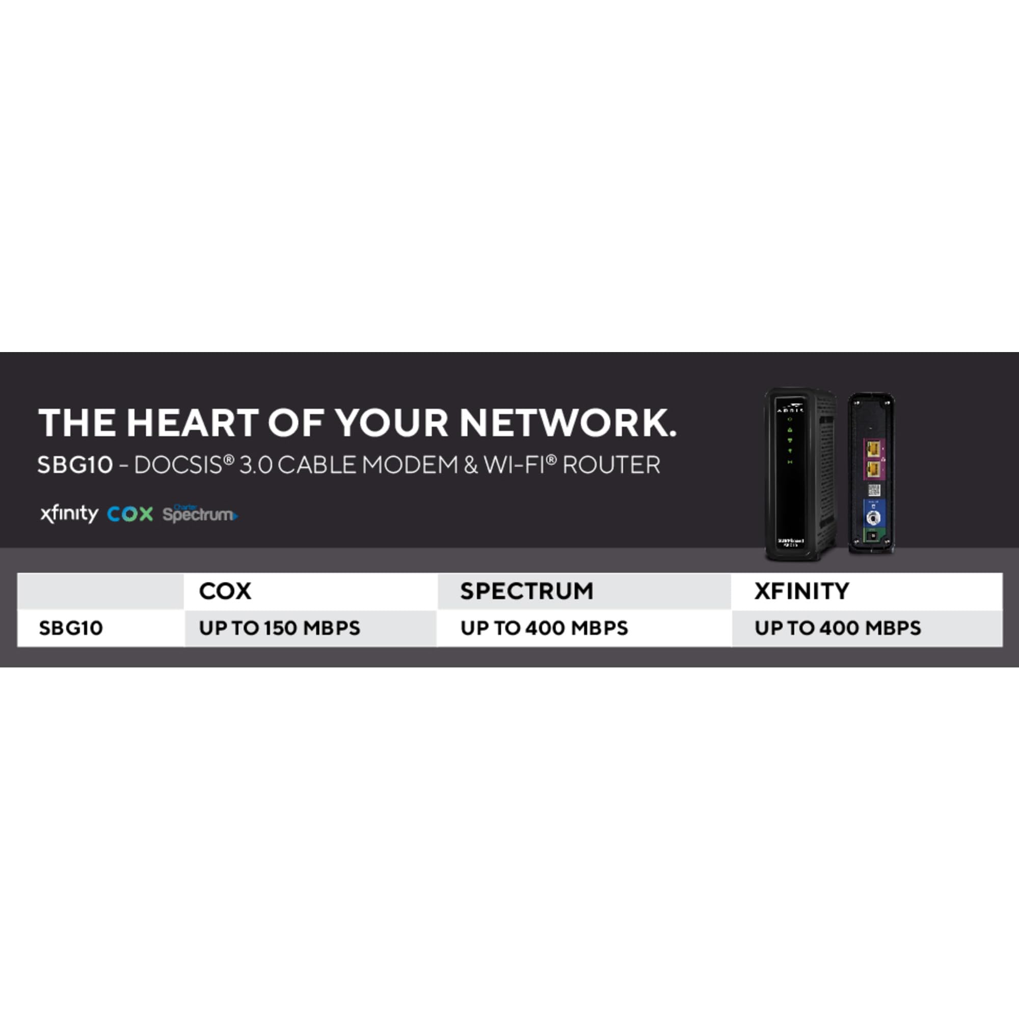 Arris Surfboard Sbg10 Docsis 3.0 16 X 4 Gigabit Cable Modem & Ac1600 Wi Fi Router , Comcast Xfinity, Cox, Spectrum, 400 Mbps Max