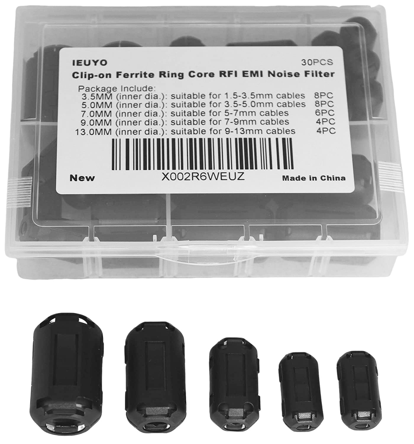 Ieuyo Clip On Ferrite Ring Cores Emi Rfi Signal Noise Filter Noise Suppressor For Hdmi Usb Power Cable Diameter 3/5/7/9/13Mm,5Si