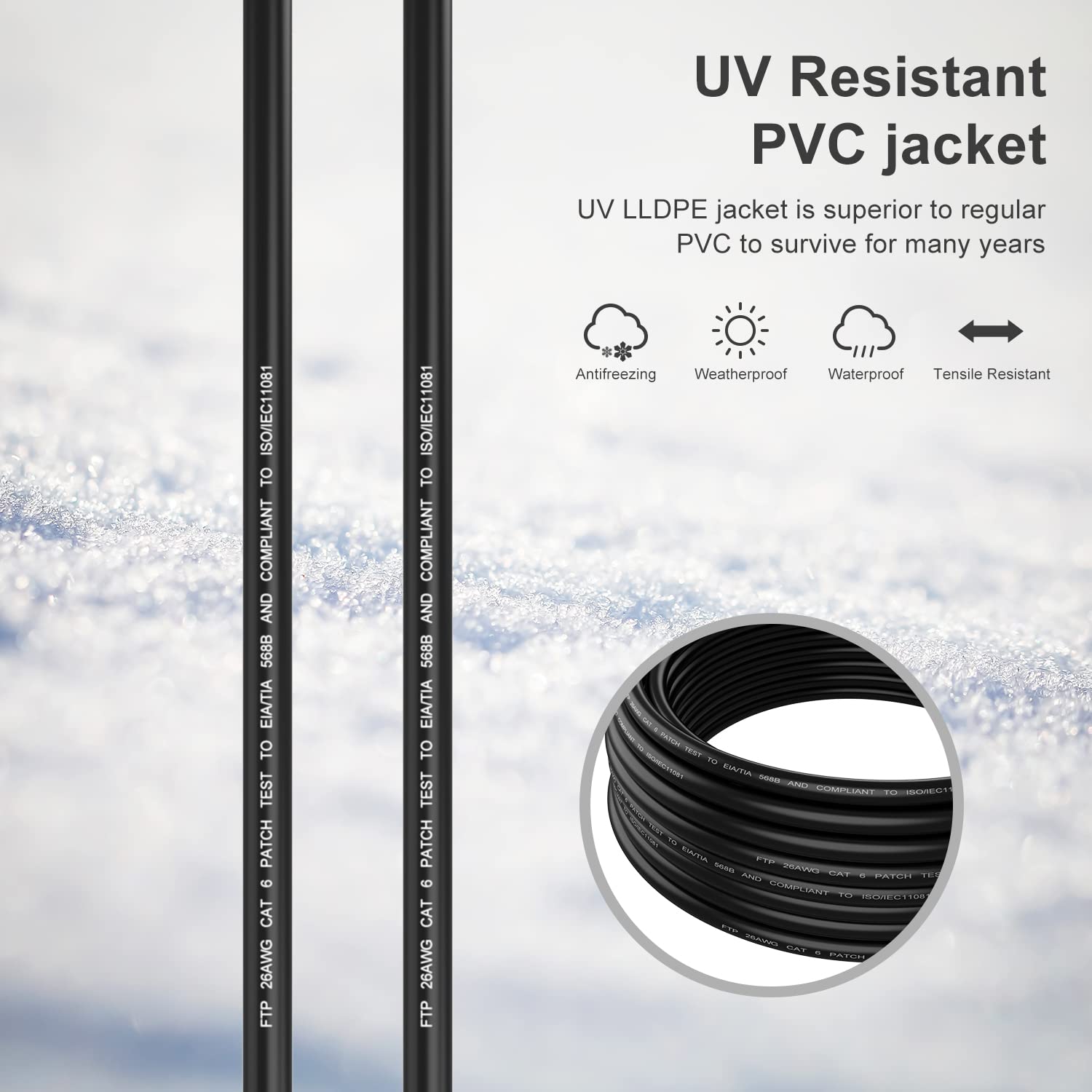 Abireiv Cat6 Outdoor Ethernet Cable 50Ft,Outdoor Shielded Grounded Uv Resistant Waterproof Buried Able Network Cord Compatible For Ca6/Cat5/Cat5E,For Game,Router,Lan,Tv