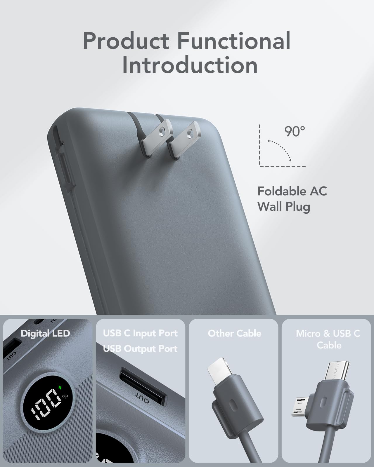 Portable Charger Power Bank 20000Mah,Vrurc 22.5W Fast Charging Power Bank With Cables, 20K Usb C Portable Charger With Wall Plug