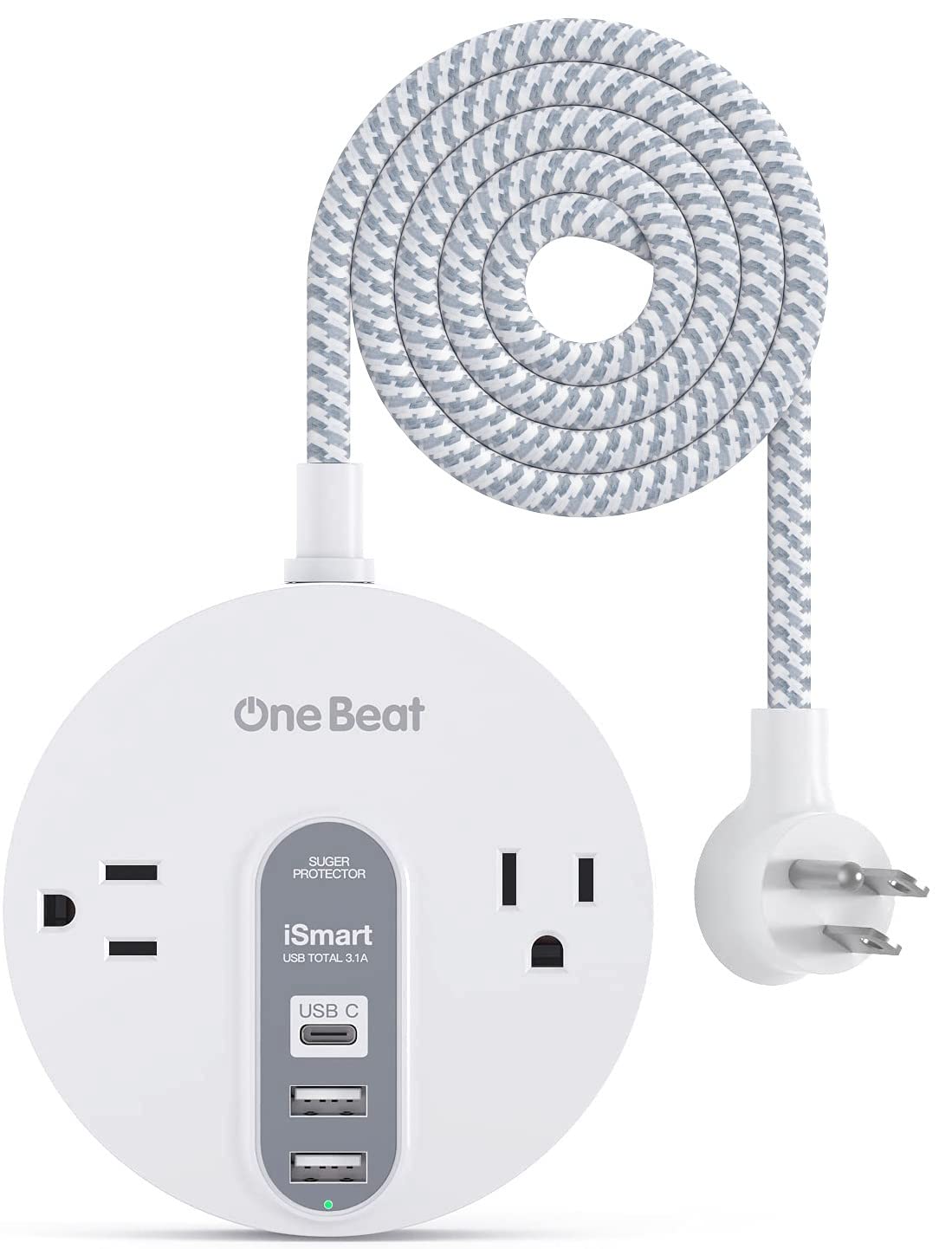 Power Strip Surge Protector With Usb C   Extension Cord Flat Plug With 2 Widely Ac Outlet And 3 Usb, Small Desktop Charging Stat