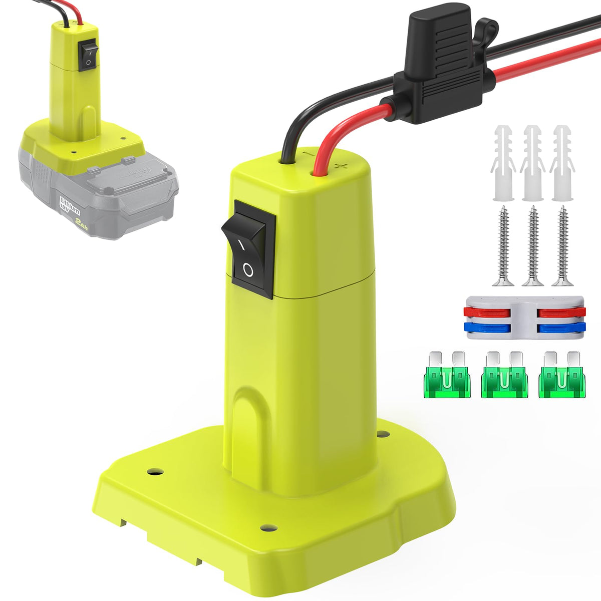 1 Pack Power Wheel Adapter For Ryobi 18V Battery, Upgraded Battery Converter Kit With Switch, Fuse & Wire Terminals, 12 Awg Wire