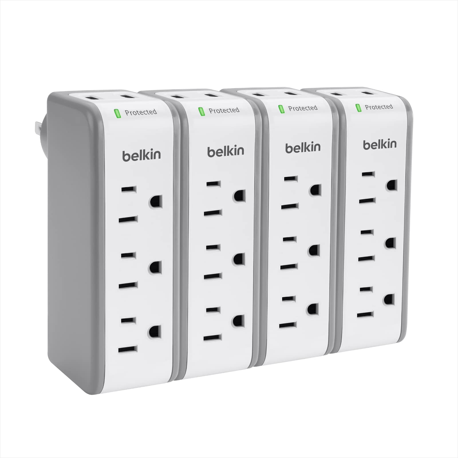 Belkin Wall Mount Surge Protector  3 Ac Multi Outlets&2 Usb Ports  Flat Rotating Plug Splitter   Wall Outlet Extender For Home,O