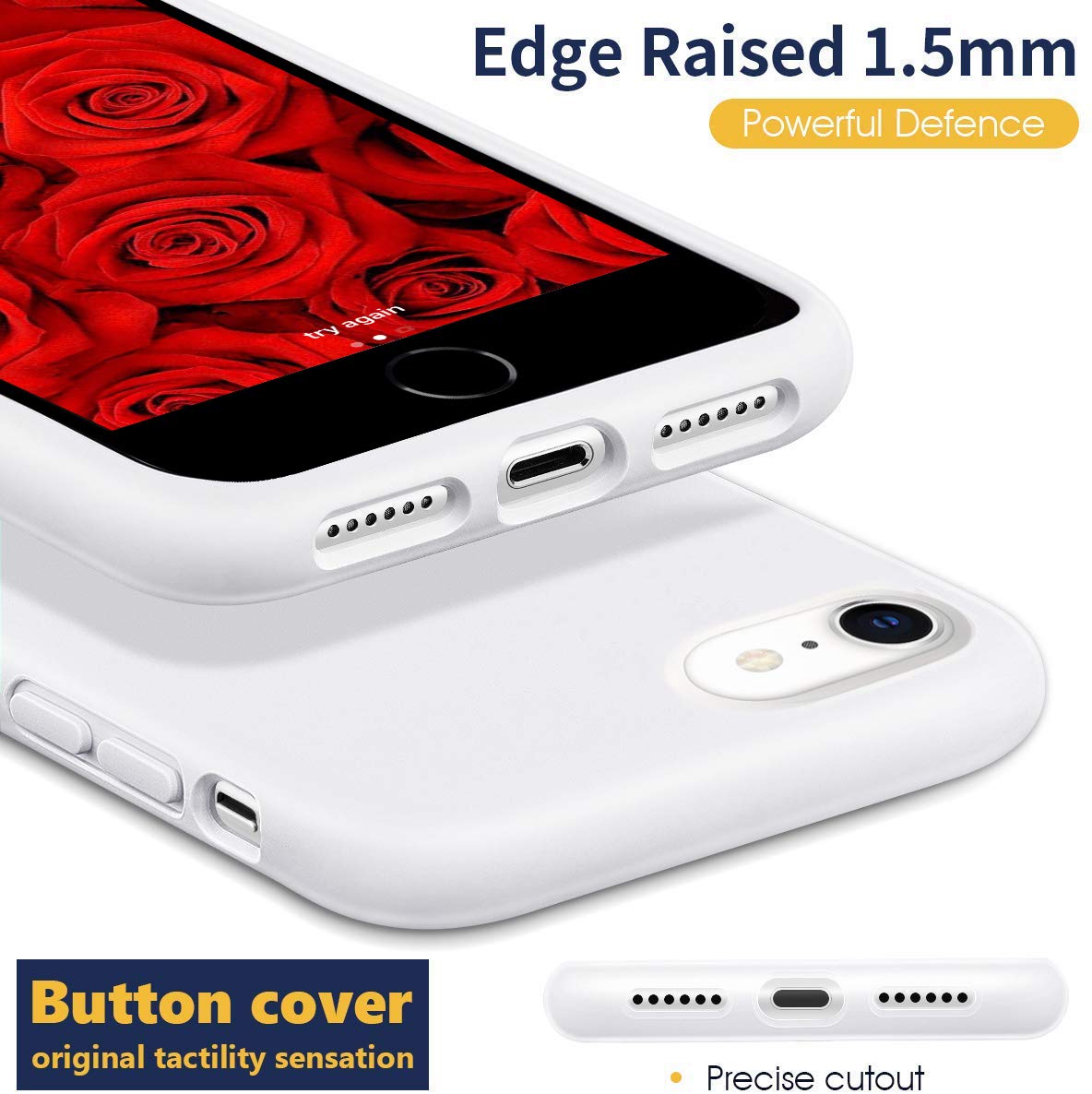 IceSword Silicone Gel Rubber Case for iPhone SE 3 2022 SE 2020 iPhone 7 8 Drop Protection White 4.7 inch