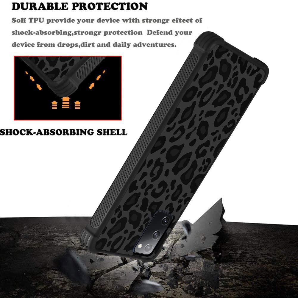 Kanghar Case Compatible With Samsung Galaxy S20 Fe,Black Leopard Design,Tire Texture Non Slip +Shockproof Rugged Tpu Protective