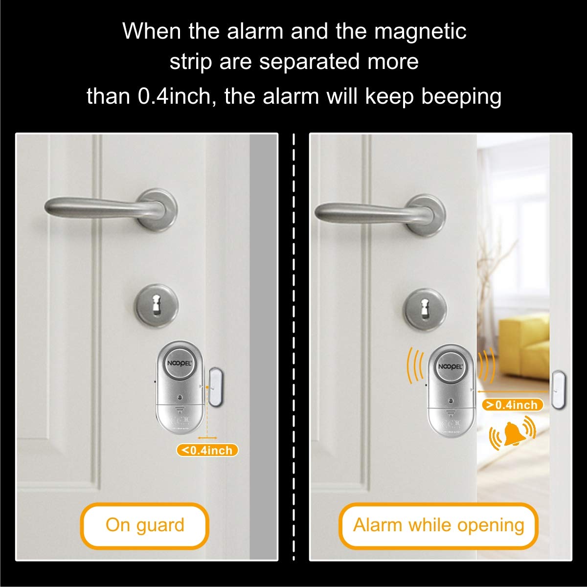 Door Window Alarm 2 Pack, New Version With Two Volume Levels,Noopel Burglar Intruder Entry Alarm For Kids Toddlers Indoor Personal Safety