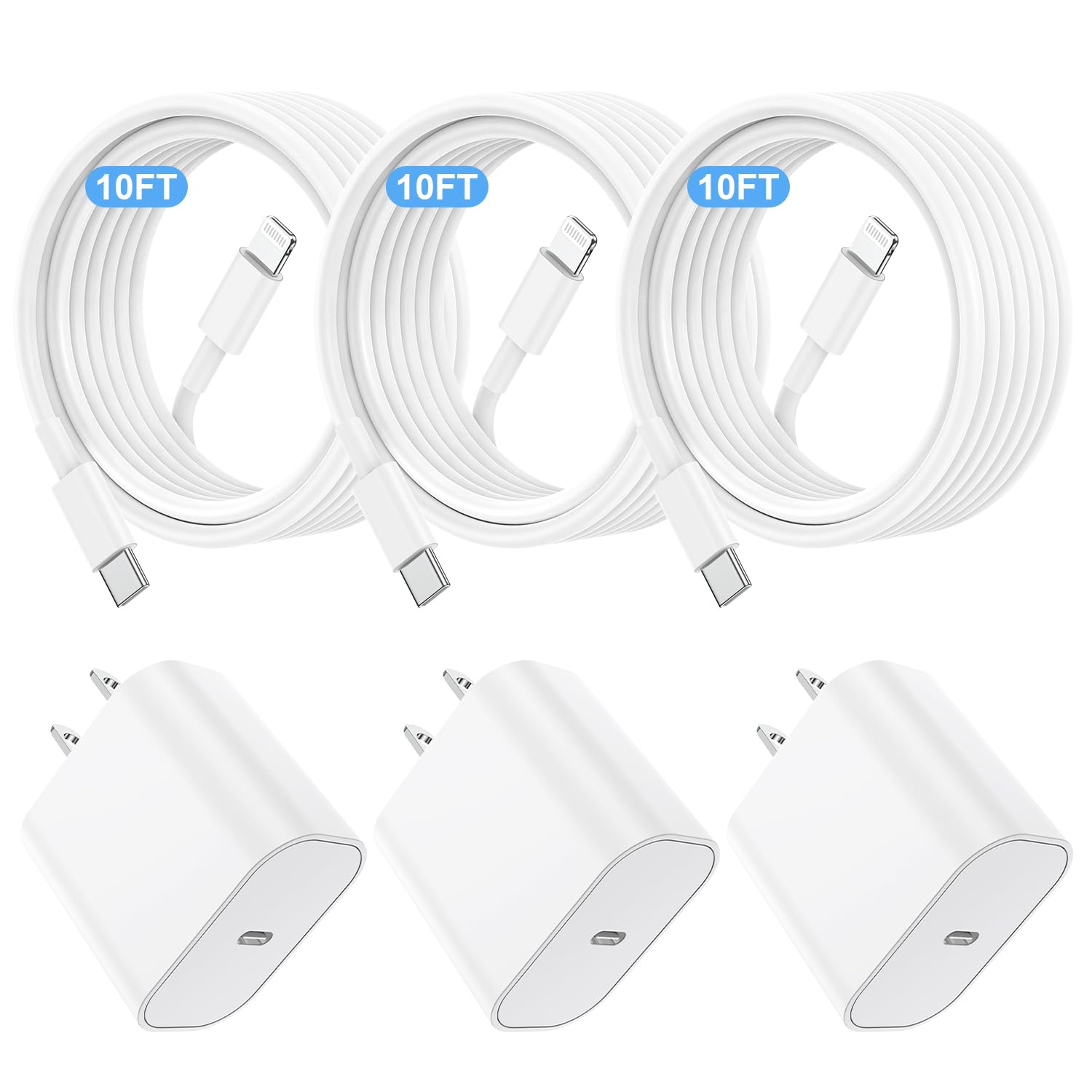 I Phone Charger Fast Charging 10 Ft, 3 Pack 20W Pd Usb C Charger Block With I Phone 14 13 Charger Cable 10 Foot, Compatible With