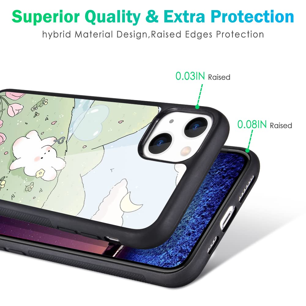 Maycari Compatible With Iphone 13 Mini Case For Children Women Cartoon Rabbit Flower Design, Hard Back Cover With Cute Animal Pa