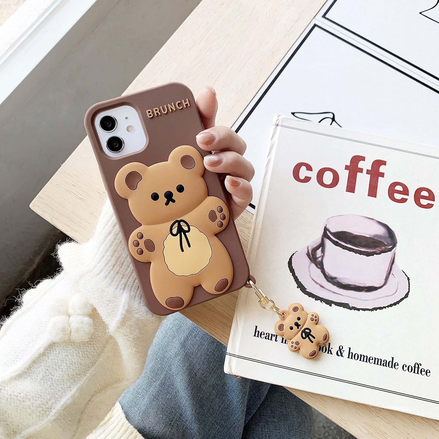 Yatchen Kawaii Phone Cases Apply To Iphone 13 Pro,Cute Cartoon Bear Phone Case With Keychain Teddy Bear Phone Case 3D Iphone 13