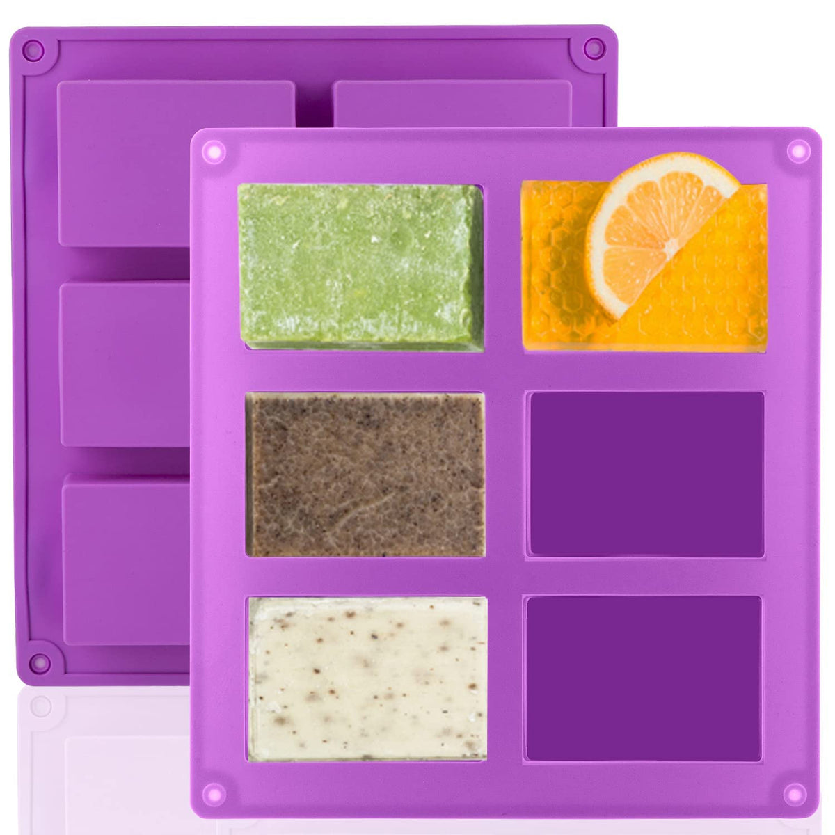 Lerykin 2 Pack Silicone Soap Molds, 6 Cavities Rectangle Silicone Soap Molds, Great For Homemade Craft Soap Mold, Chocolate Mold