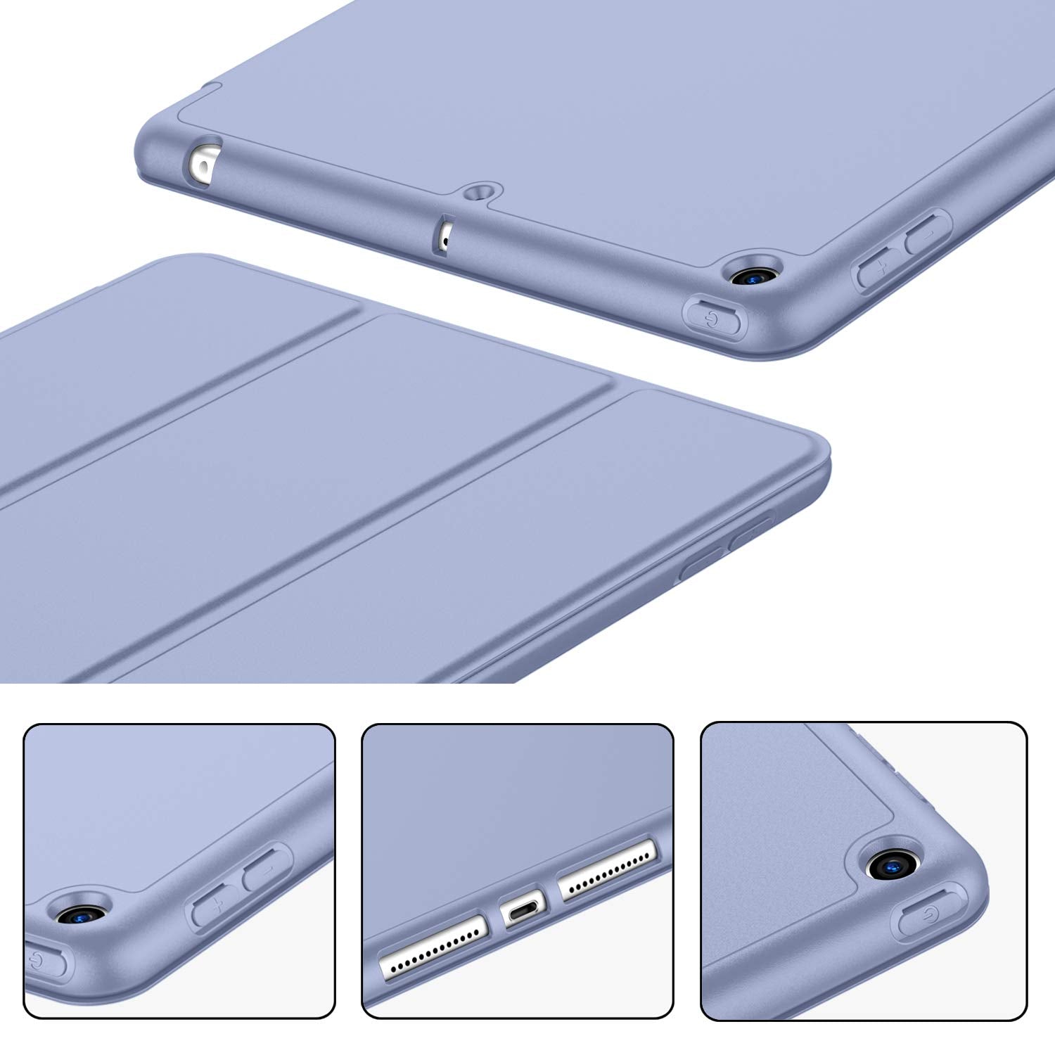 Imieet Ipad 9Th Generation Case 2021/Ipad 8Th Generation Case 2020 10.2 Inch With Pencil Holder, Ipad 7Th Gen 2019 Case With Soft Baby Skin Silicone Back, Auto Wake/Sleep Cover (Purple)