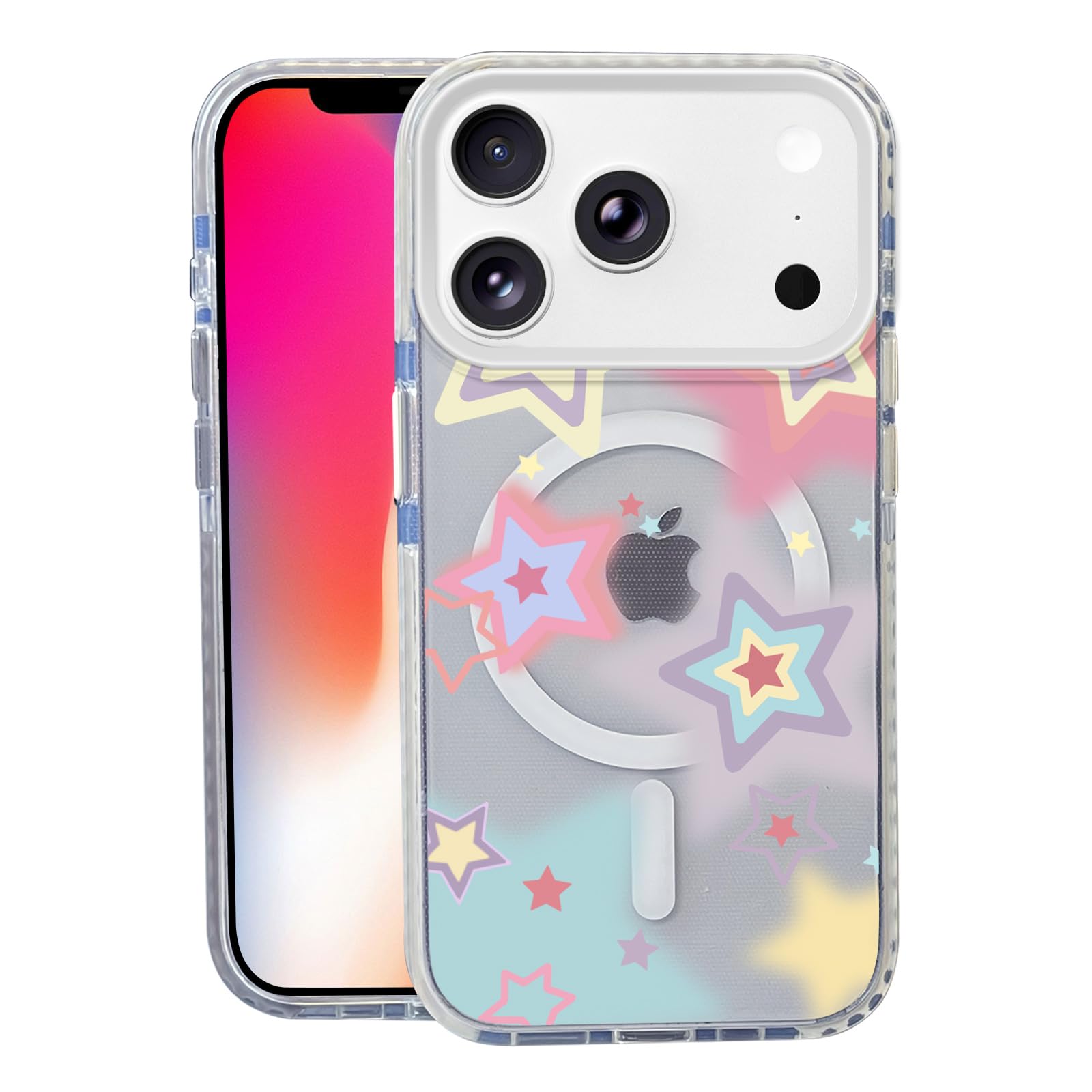 Nimeey Colorful Stars for iPhone 17 Pro Max Case,MagSafe Compatible,Matte Soft Slim Shockproof Cover,Anti-Fingerprint,Anti-Yello