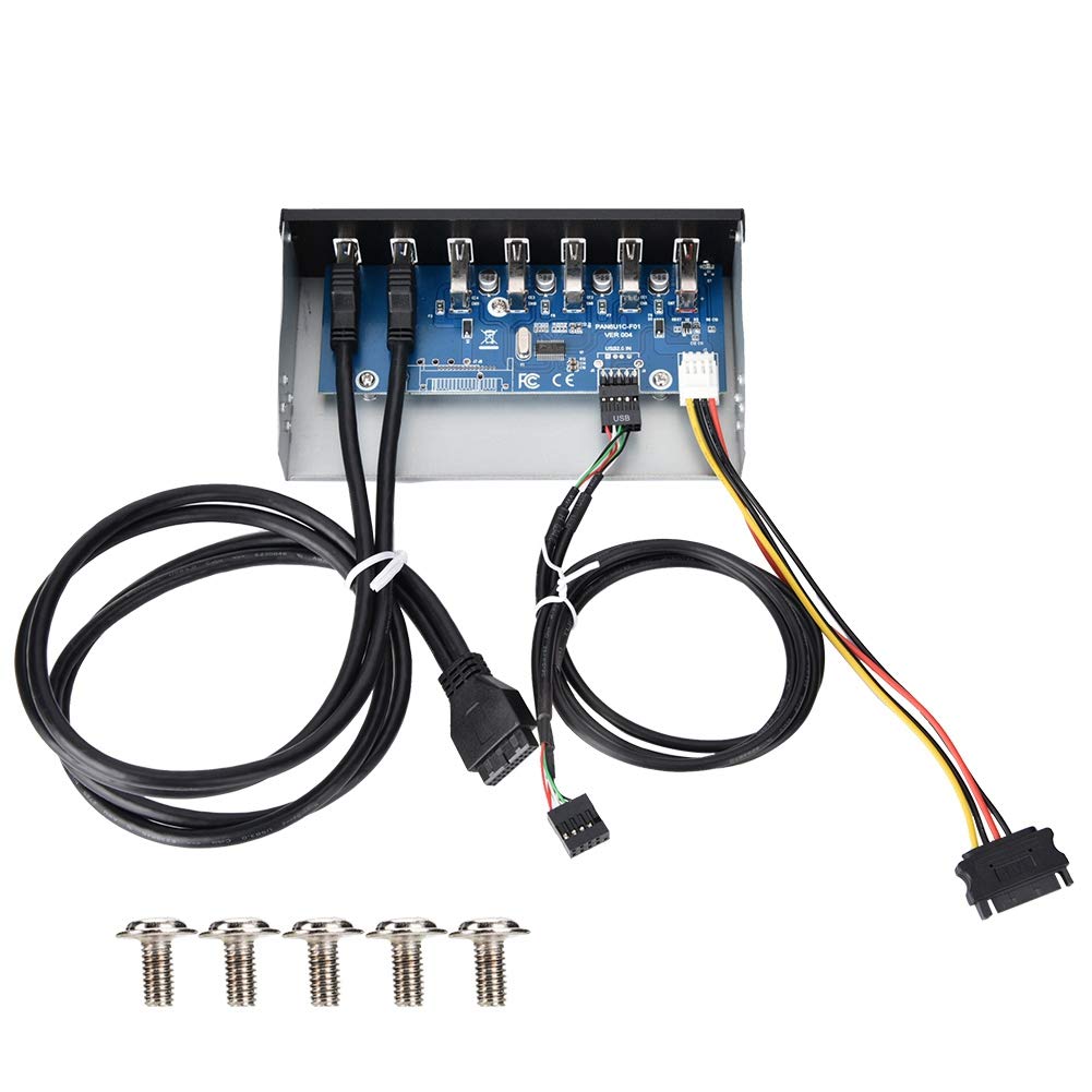 Usb3.0 Optical Drive Front Panel With 7 Usb 3.0 Ports, 5.25Inch Multport 7 Port Hub 19Pin To 2 Port Usb 2.0 3.0 Fast Chargin, Di