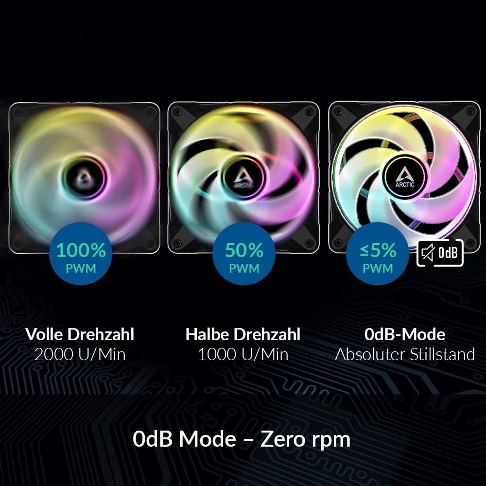 Arctic P12 Pwm Pst A Rgb (3 Pack)   120 Mm Pwm Case Fan Optimized For Static Pressure, Case Fan, Semi Passive: 0 2000 Rpm, 5V 3