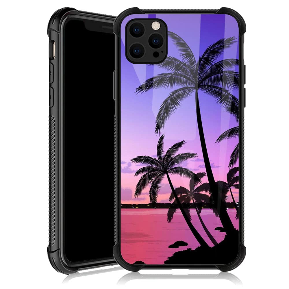 Zhegailian Case Compatible With Iphone 13,Colorful Sunset Palm Leaf 13 Cases For Girls,Reinforced Corners Soft Tpu Bumper Shockp