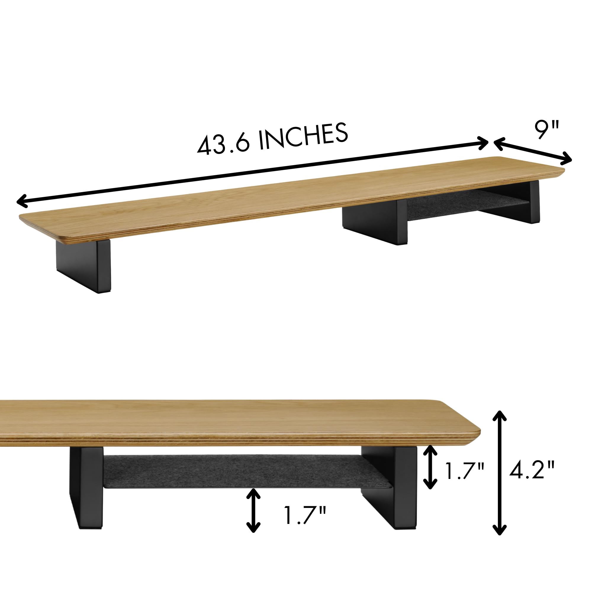Ive Design White Oak Wood Desk Shelf For Top Of Desk 44 Inch Length Wood Monitor Riser With Middle Shelf