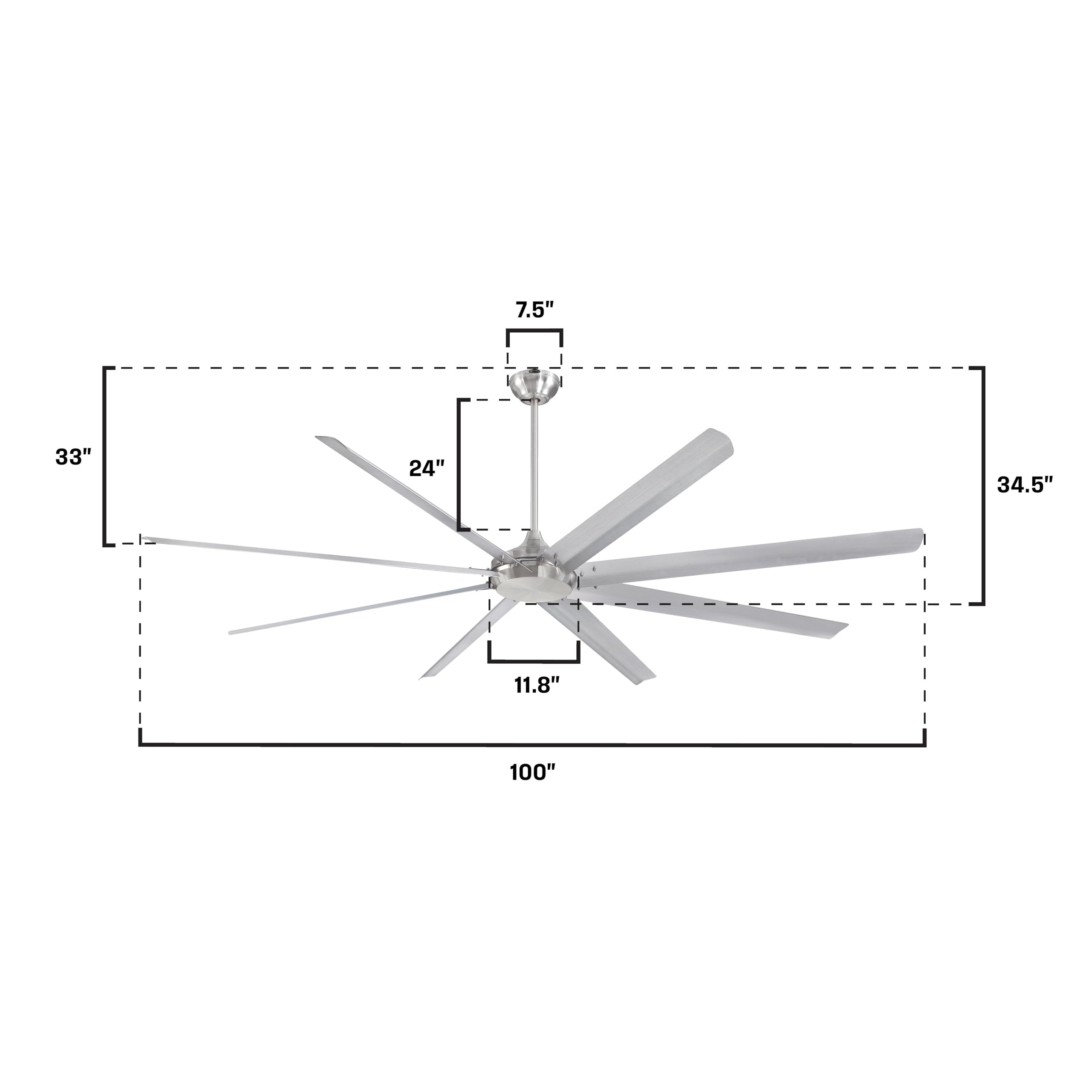 Westinghouse 7224900 Widespan Industrial Ceiling Fan With Remote, 100 Inch, Brushed Nickel
