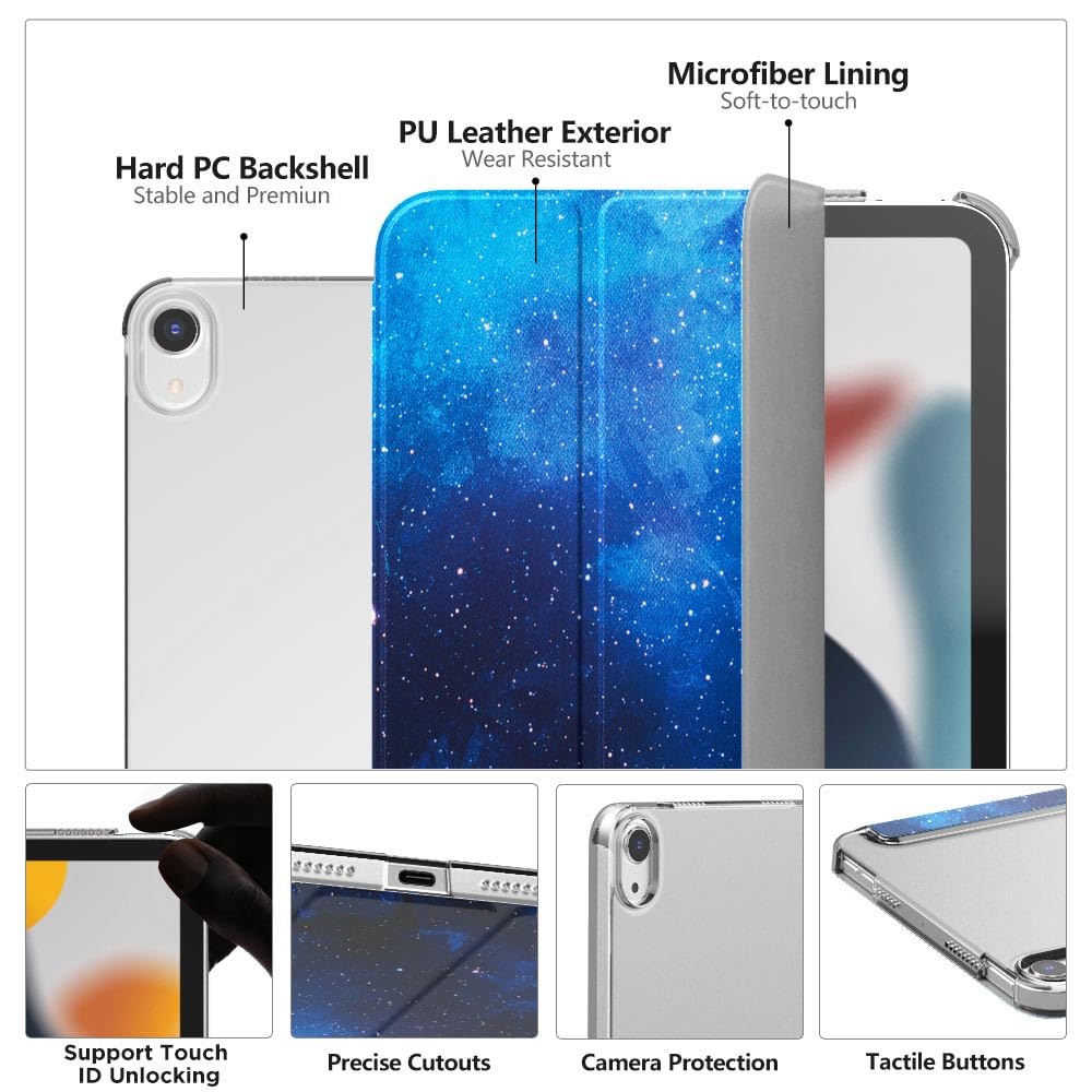 MoKo for iPad Mini 7 (A17 Pro) Case 2024,iPad Mini 6 Case 2021,8.3 inch iPad Mini 7th/6th Generation Case,Slim Lightweight Hard Back Shell Stand Cover for iPad Mini 2024 with Touch ID, Blue Sky Star