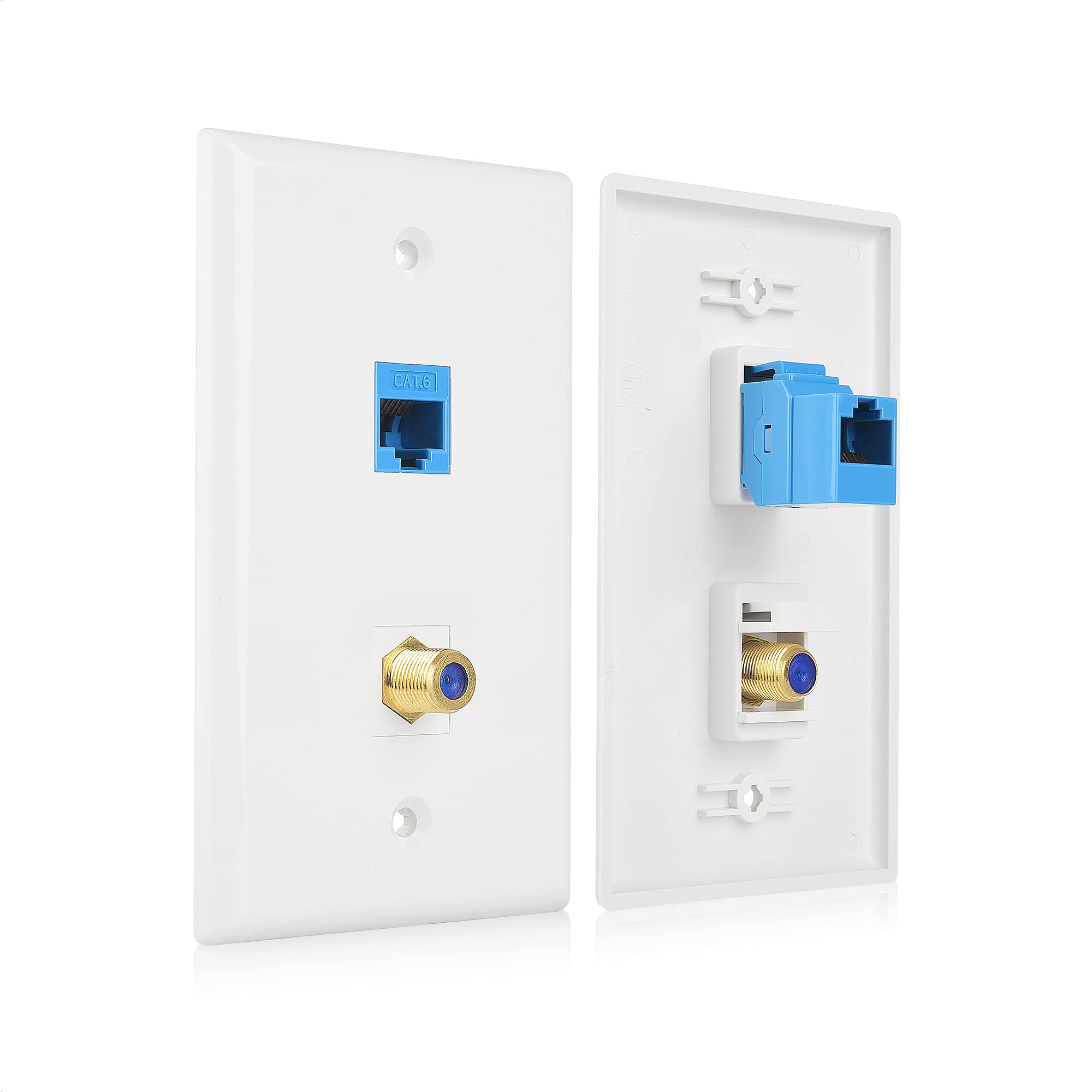 Cable Matters 2 Pack Ul Listed 2 Port Ethernet Coax Wall Plate (Coax And Ethernet Wall Plate, Ethernet Coaxial Wall Plate) In Wh