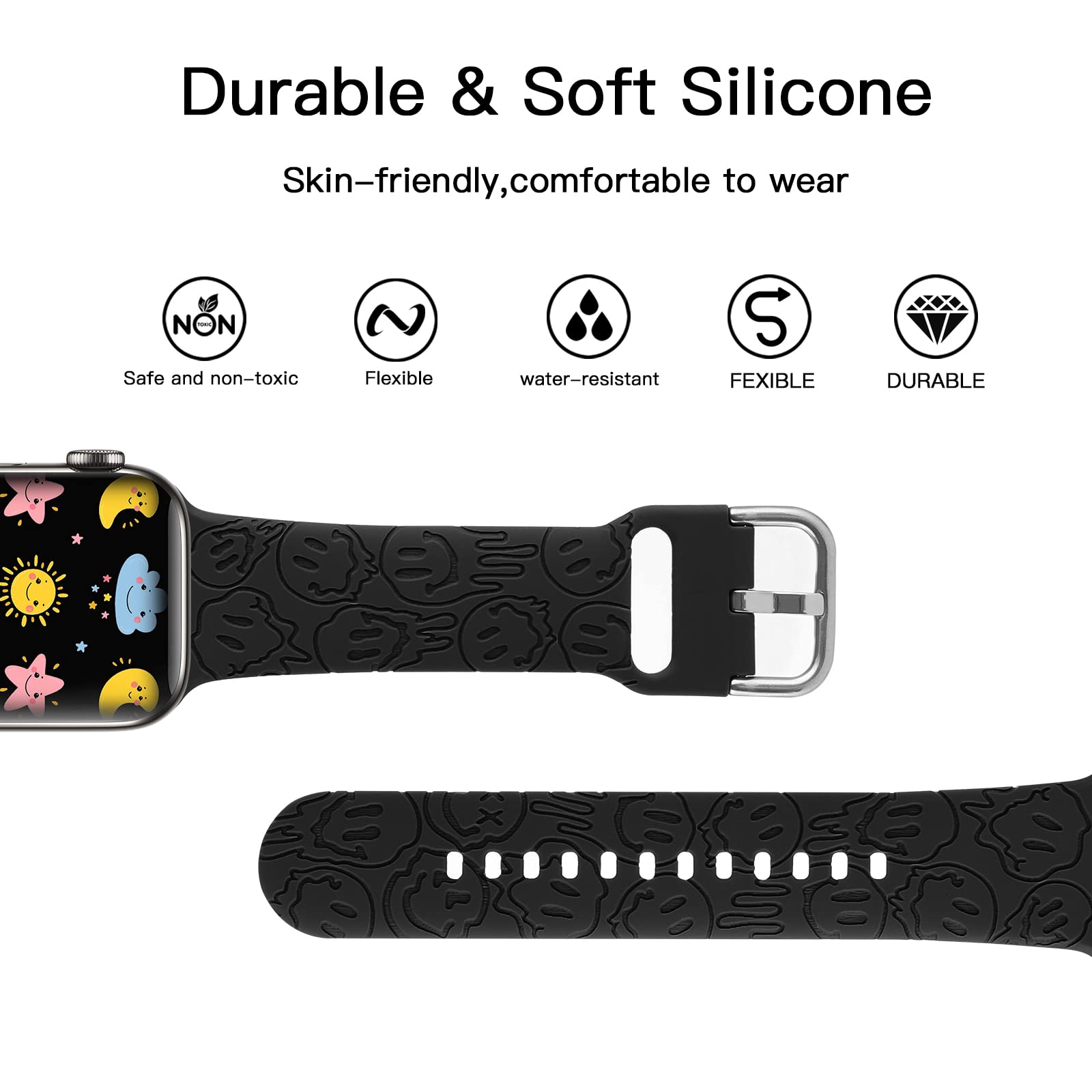 Halloween Ghost Engraved Silicone Band Compatible With Apple Watch 42Mm 44Mm 45Mm For Women Men,Skull Pattern Laser Printed Soft