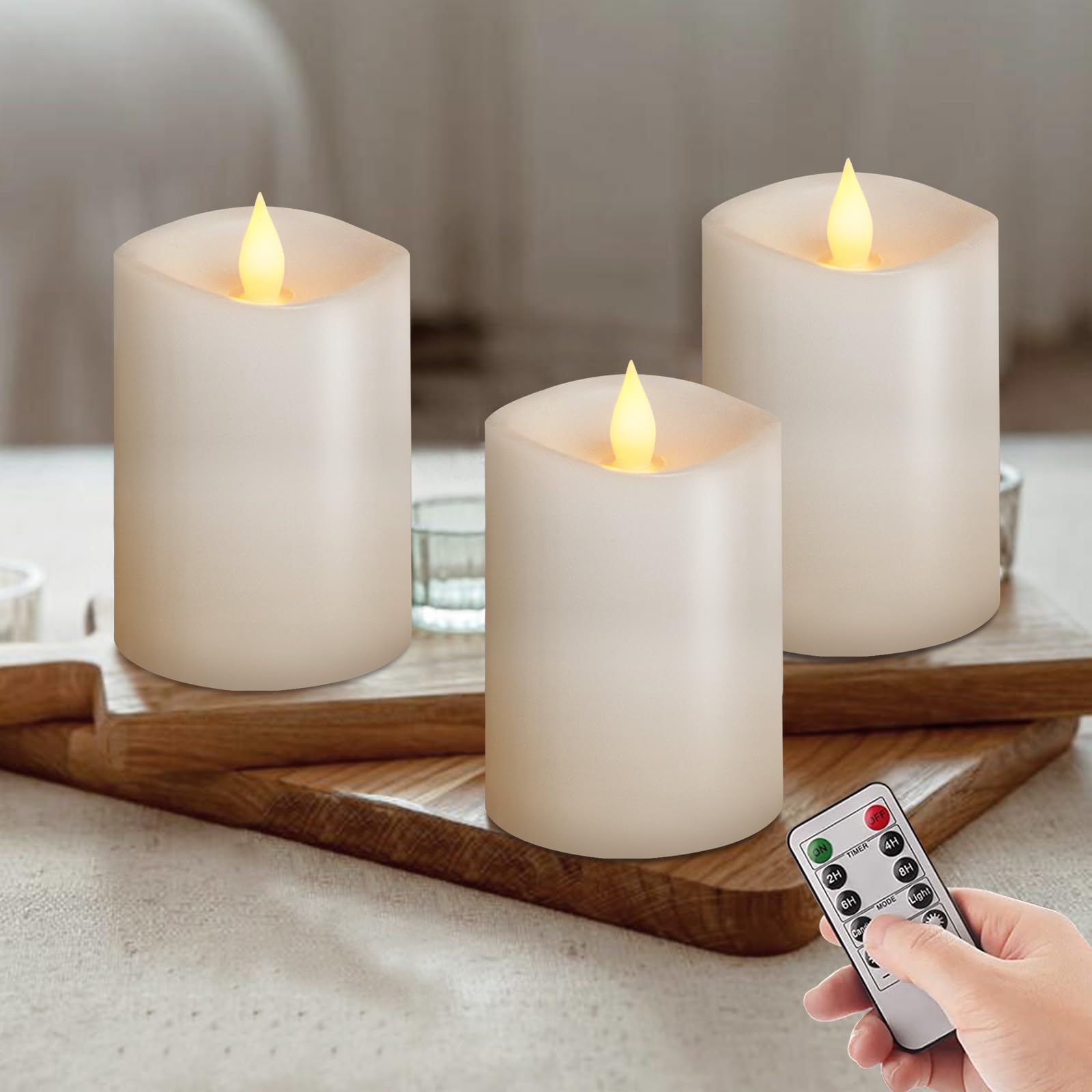 Genwelled Life Plus 3X4 Flameless Candles With Remote Set Of 3, 4 Inch Battery Candles Flickering With Timer, Led Pillar Candle
