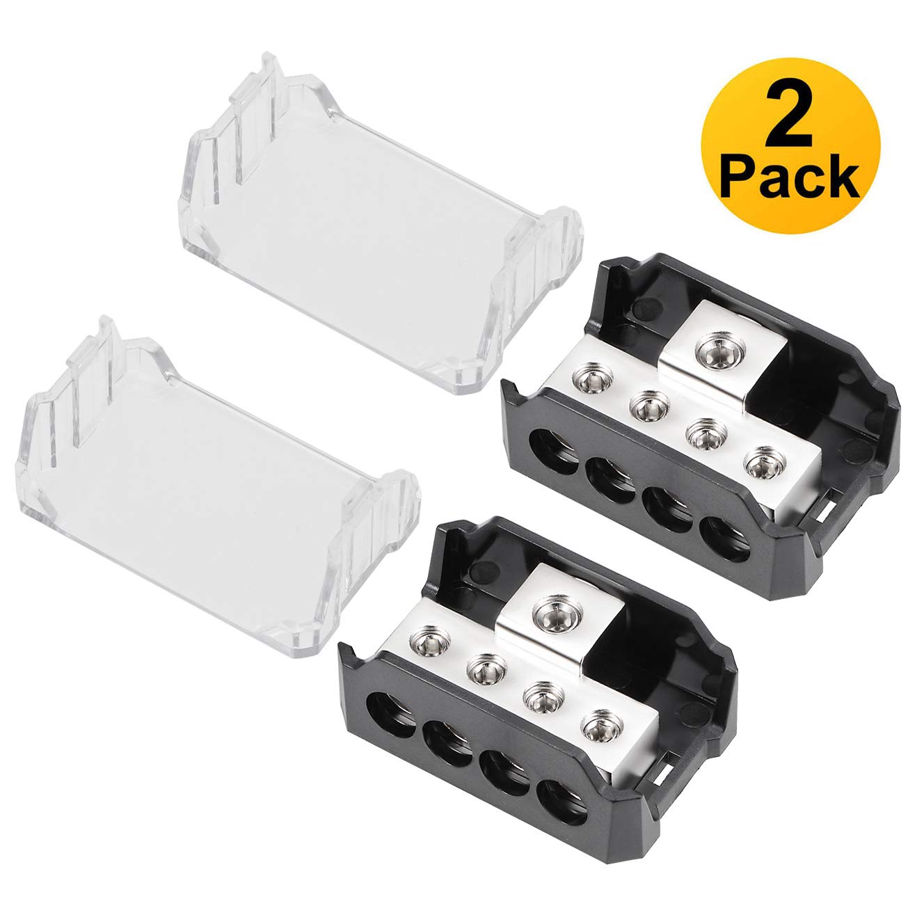 Vonsom 4 Way Power Distribution Block, 1X 0/2/4 Awg Gauge In / 4X 4/8/10 Gauge Out Amp Power Distribution Ground Distributor Connecting Block For Car Amplifier Audio Splitter 2 Pack