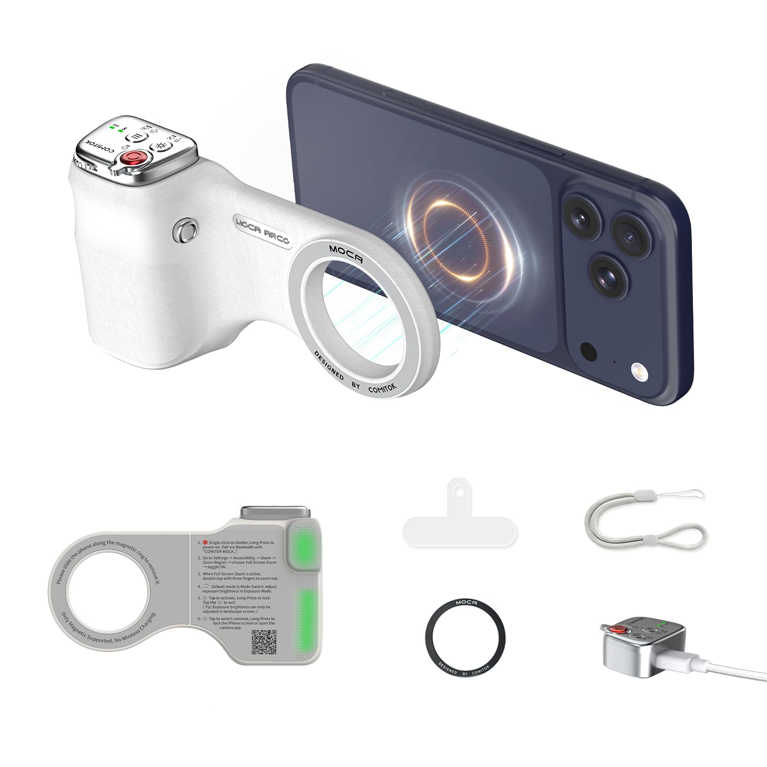 COMITOK Phone Camera Grip MOCA ARCO for Video Recording with Thumb Rest Area Design for iPhone Pro Max, with Enhanced Phone Moun
