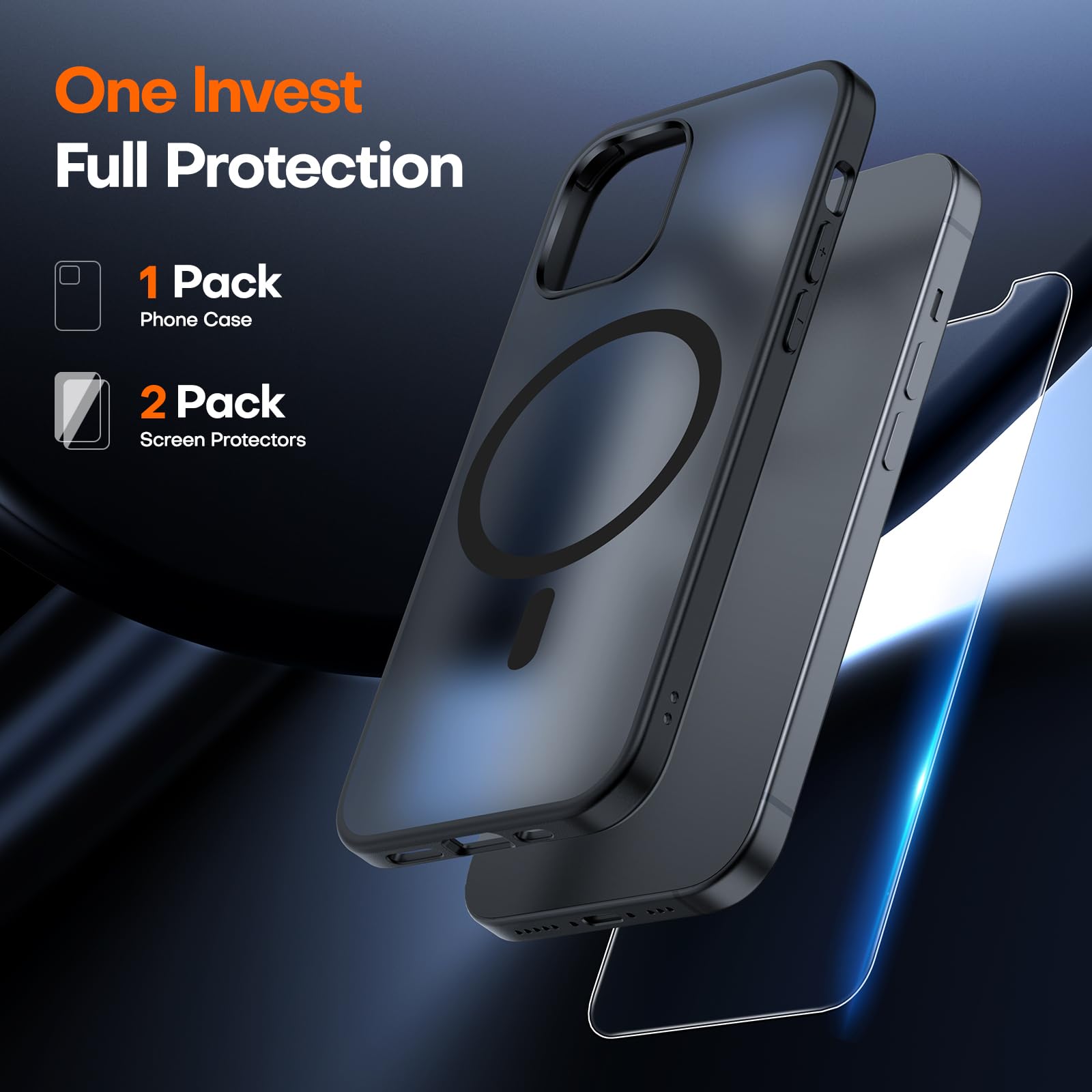 Tauri For Iphone 12 Case/Iphone 12 Pro Case, Compatible With Magsafe [Yellowing Resistant] With 2X Screen Protector, Military Grade Protection, Slim Magnetic Phone Case, Matteblack