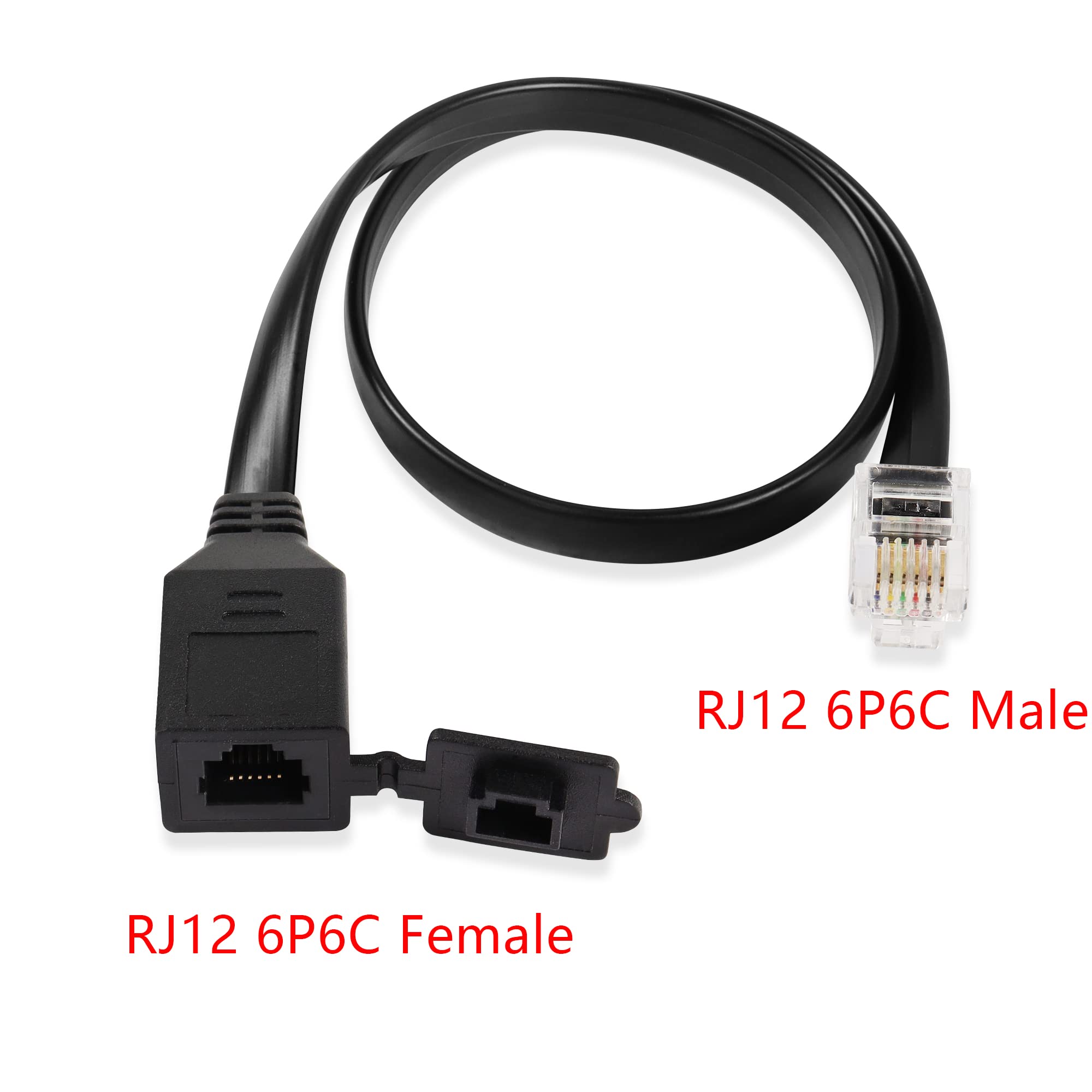 Gintooyun 6P6C Extension Cable With Cap Rj12 Crystal Head Cable Male To Female With Dust Cover Black 35Cm