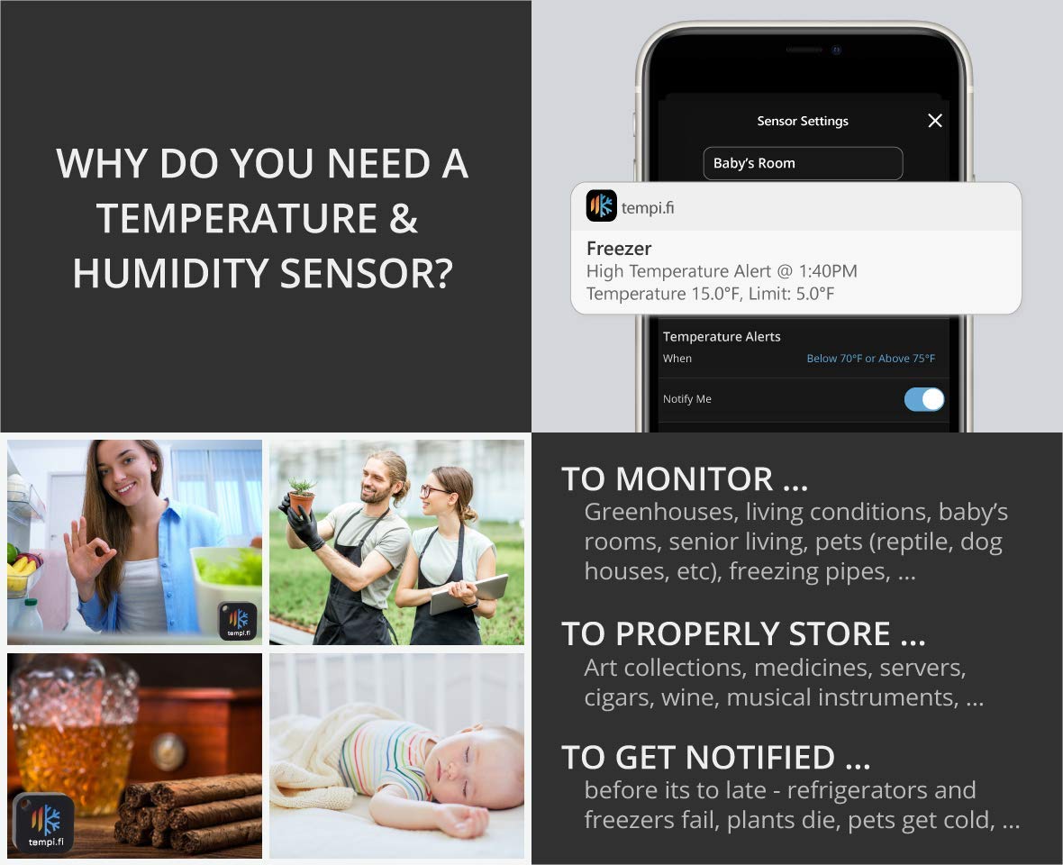 Tempi.Fi Mini Wireless Temperature And Humidity Sensor   Developed In The Usa   24/7 Data Logger With Alarm   Bluetooth Smart Th