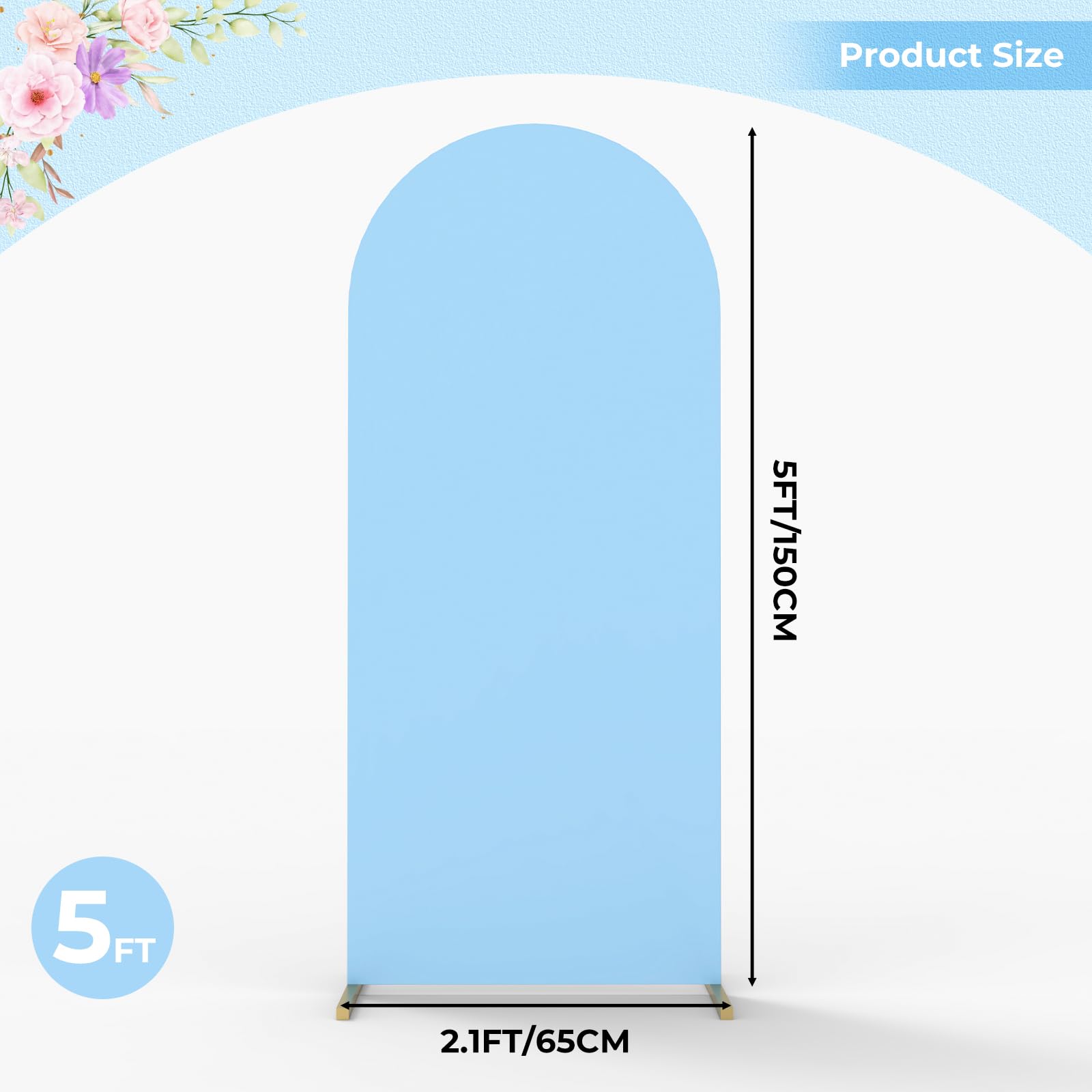 Babenest 5Ft Baby Blue Wedding Arch Cover, Spandex Fitted Arch Backdrop Cover For Photography, Round Top Chiara Stand Cover For