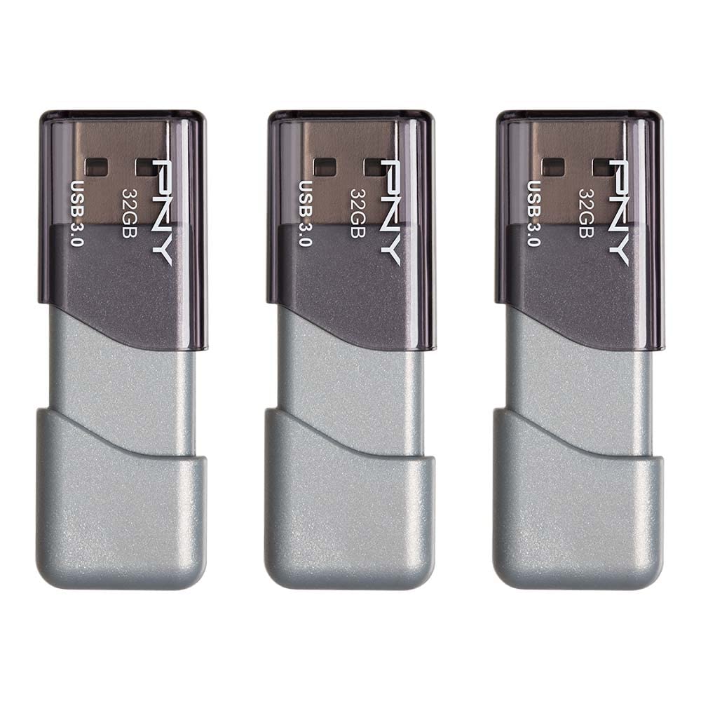 PNY 32GB Turbo Attache 3 USB 3.0 Flash Drive 3Pack, Grey