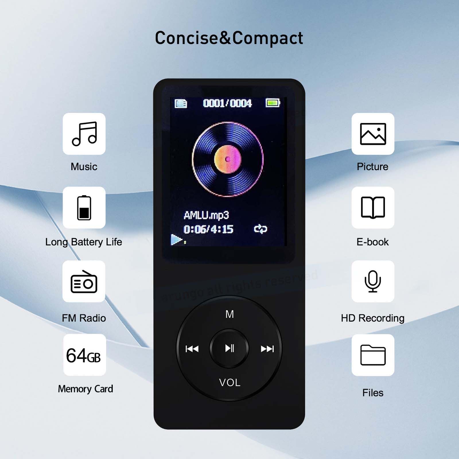Mp3 Player 64Gb With Speaker Earphone Portable Hifi Lossless Sound Mp3 Mini Music Player Voice Recorder E Book Hd Screen 1.8 Inc