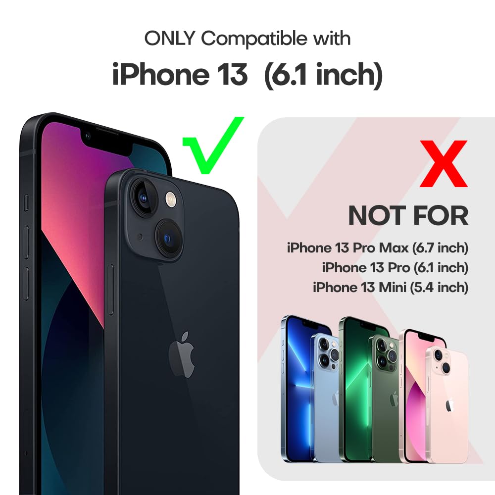 Tauri 5 In 1 For Iphone 13 Case Black, [Military Grade Drop Protection] Slim Shockproof Phone Lanyard Case 6.1 Inch