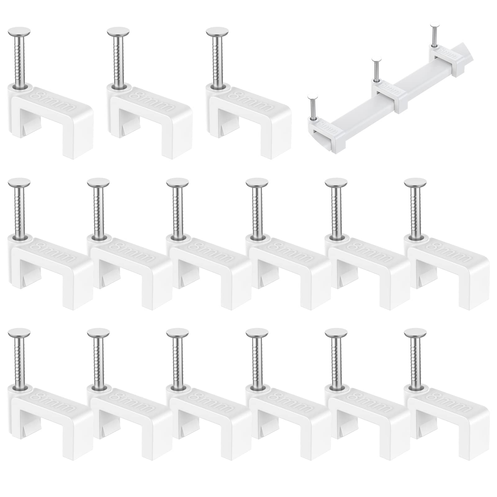 Cable Clips White   Aopockan Tech 100 Pieces Ethernet Cable Clips With Steel Nails 8Mm Cord Holder For Cat8 Cat7 Cat6 Flat Ether