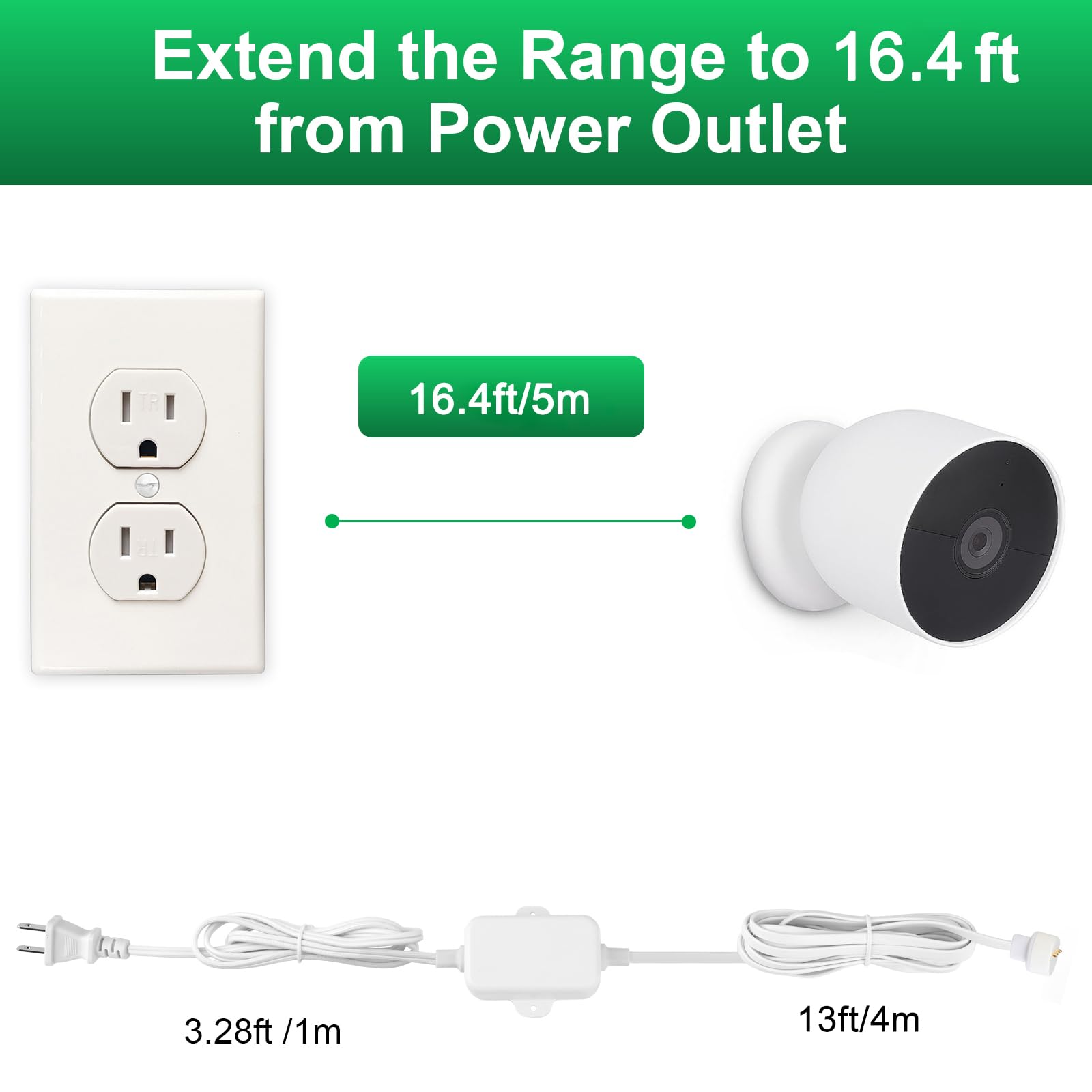 Uyodm 16.4Ft/5M Power Cable Compatible With Google Nest Cam Outdoor Or Indoor, Battery(2Nd Generation)   5V 2A Charging Cable Po